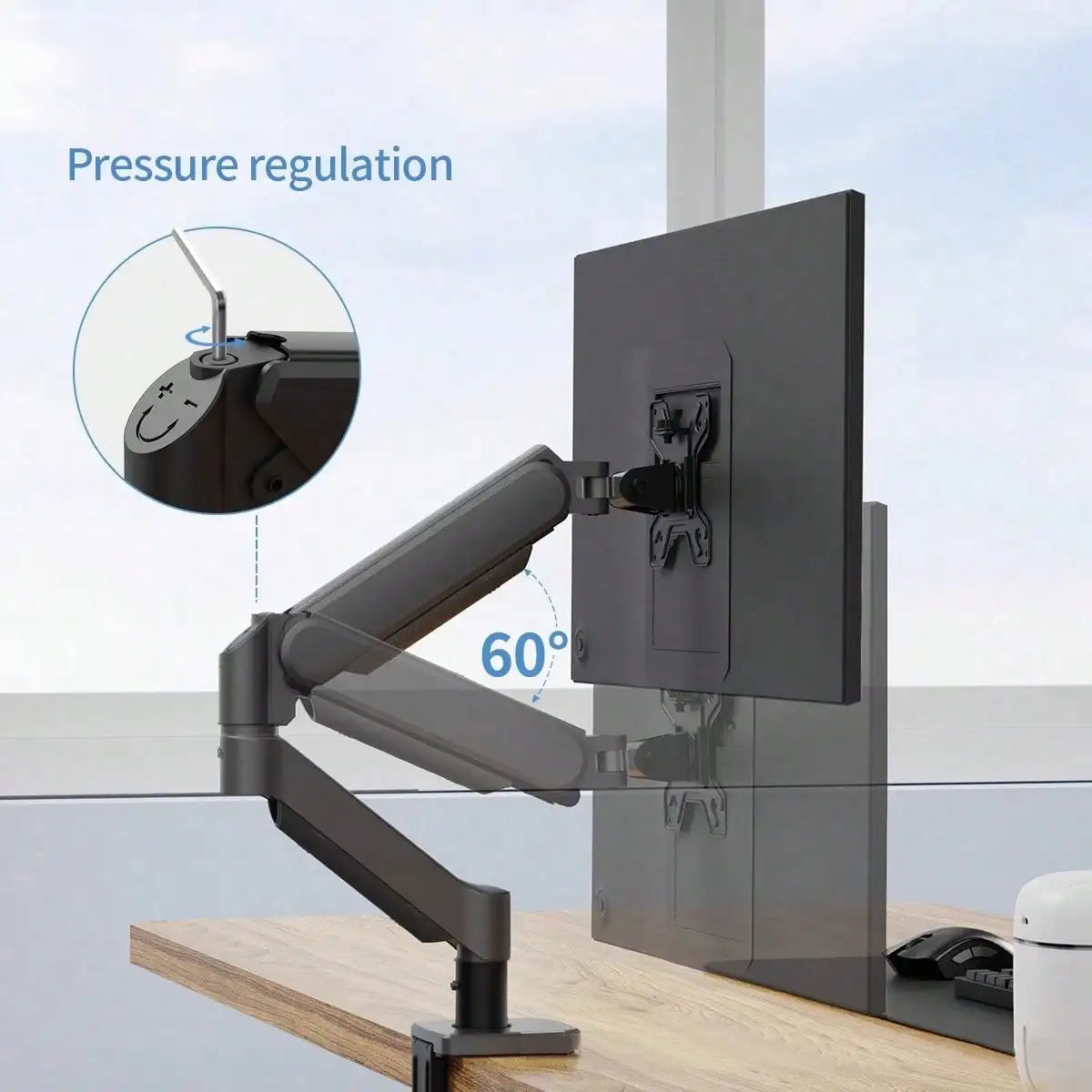 Dual Monitor Gas Spring Desk Mount With Adjustable Aluminum Arms