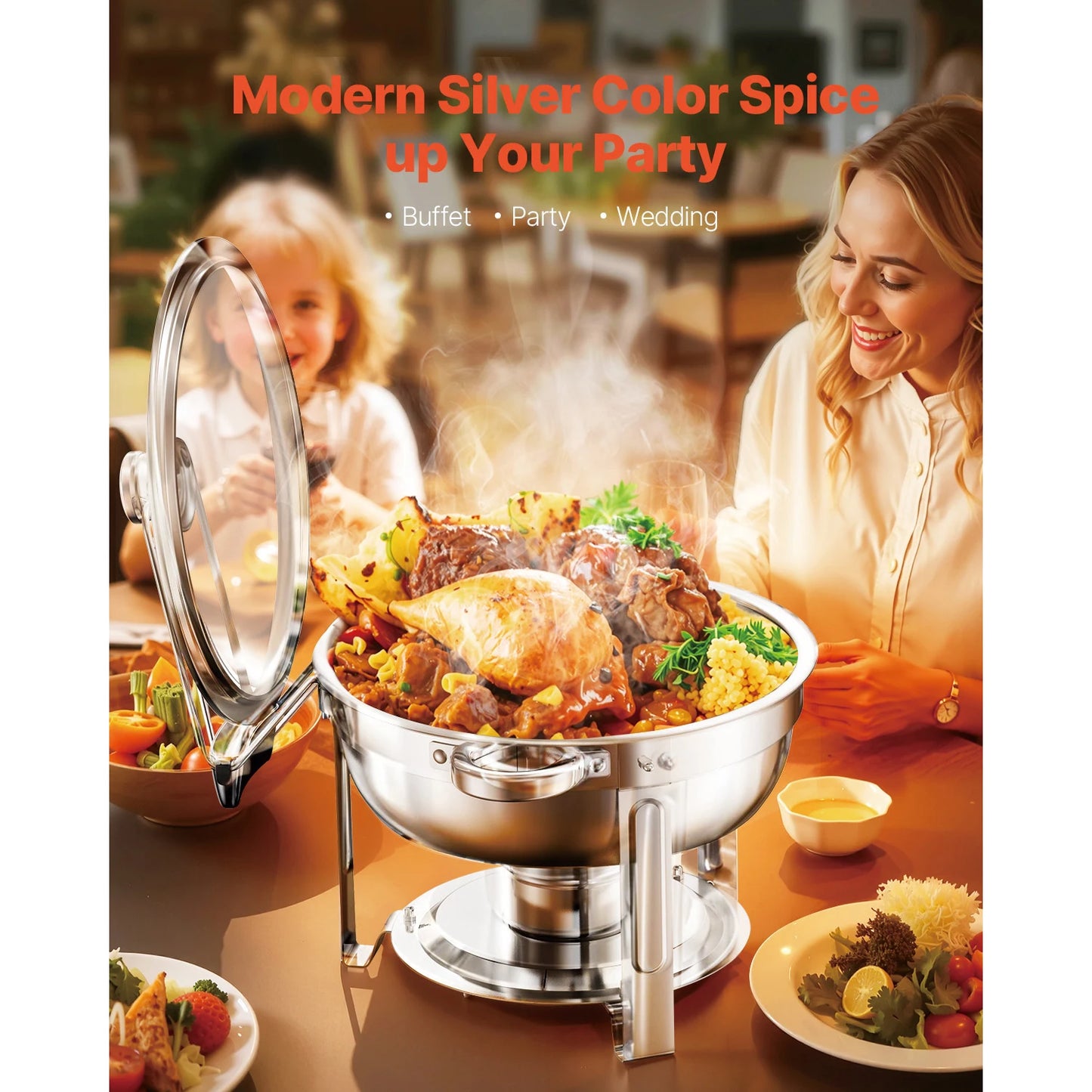 SucceBuy 2 Pack Round Chafing Dish Buffet Stainless Steel Chafer