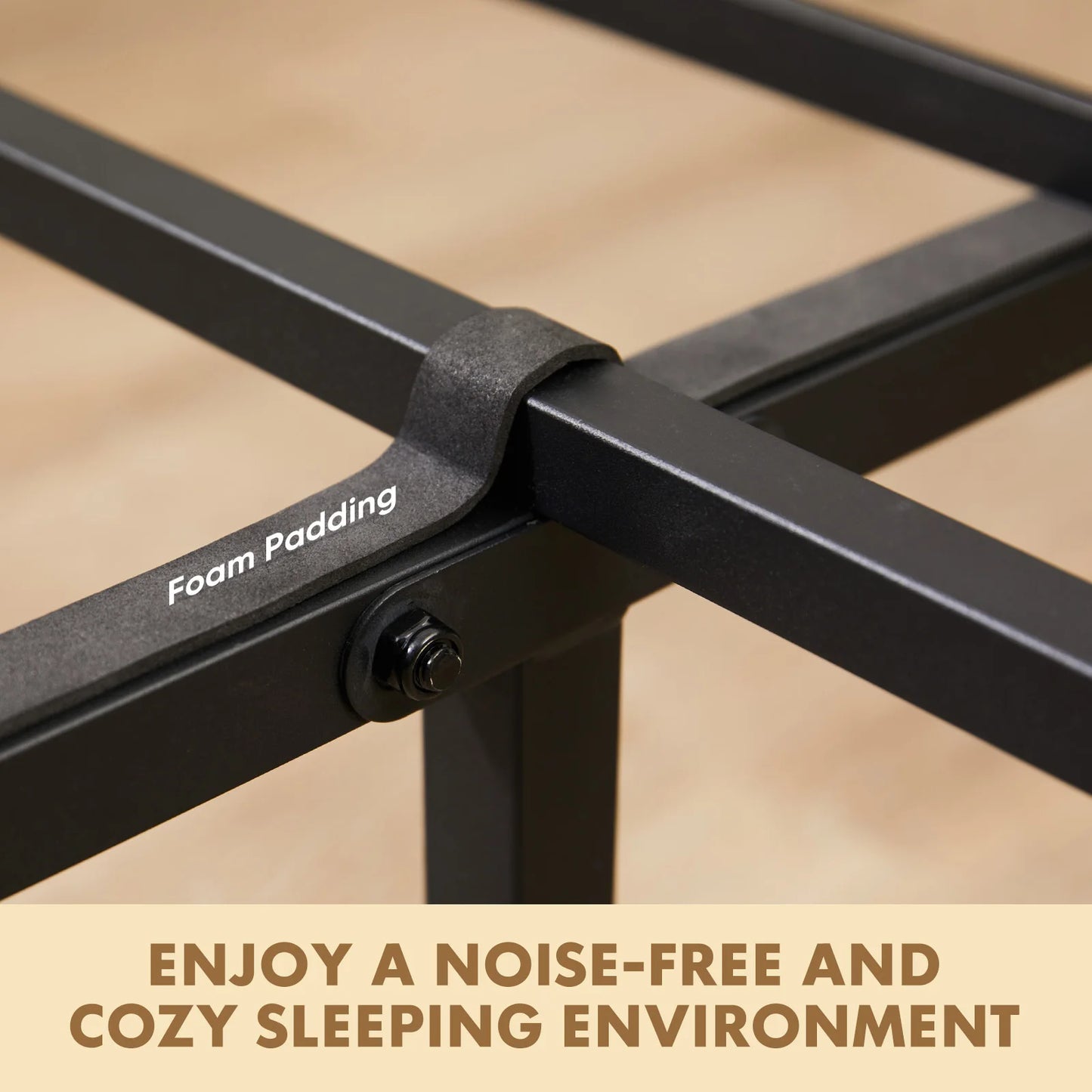 MCQ Wooden Headboard and Metal Platform Frame with Sturdy Slats