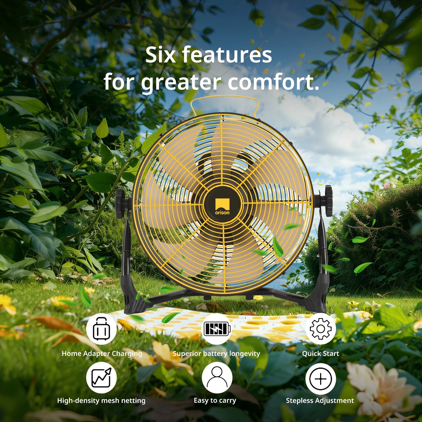 Orison Portable Battery-Operated High-Velocity Floor Fan Cordless For Camping