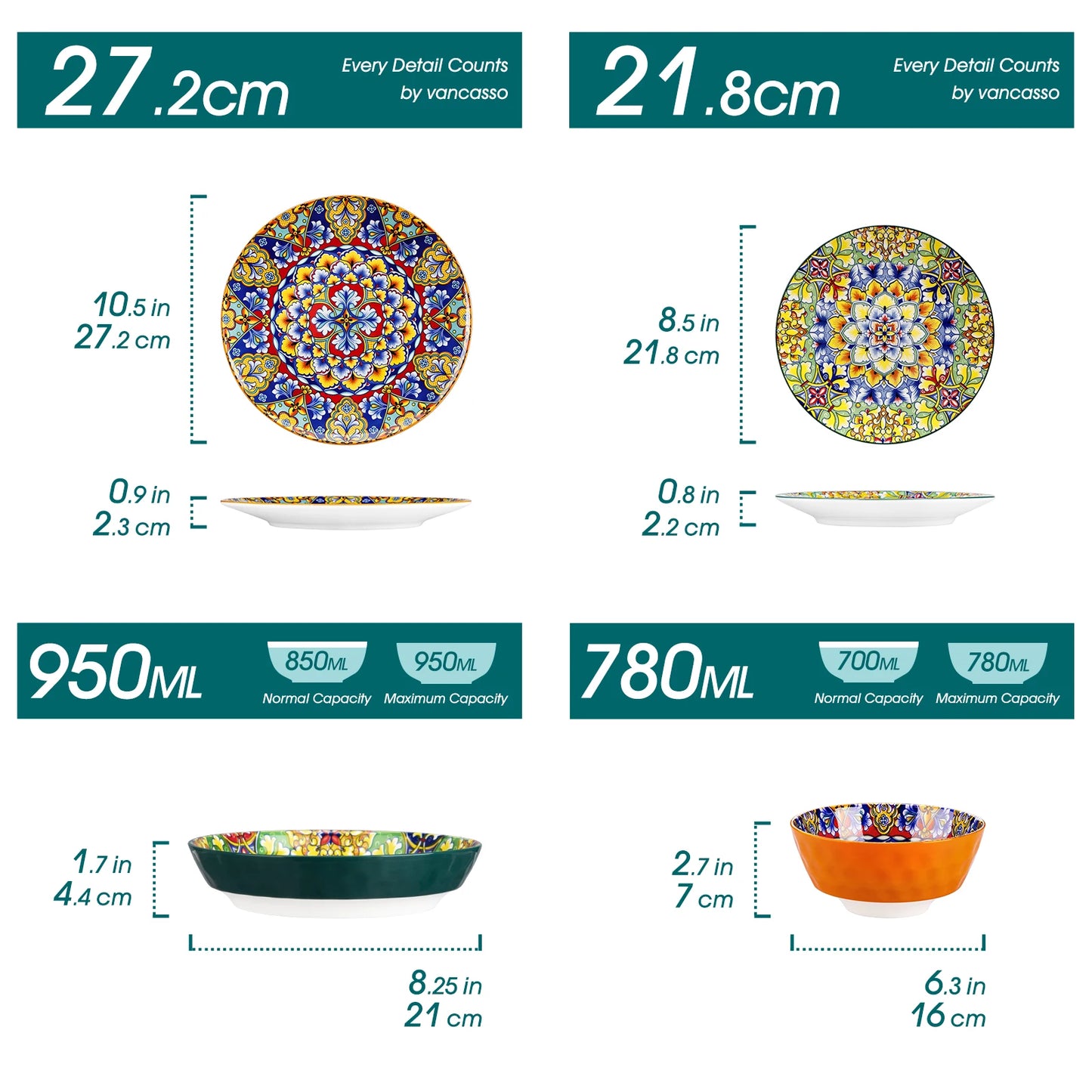 MALACASA 24 Piece Ceramic Dinnerware Set Bohemian Style