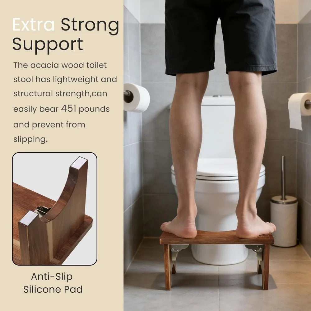 XIUWO Acacia Wood Foldable Squat Stool For Adults Non Slip