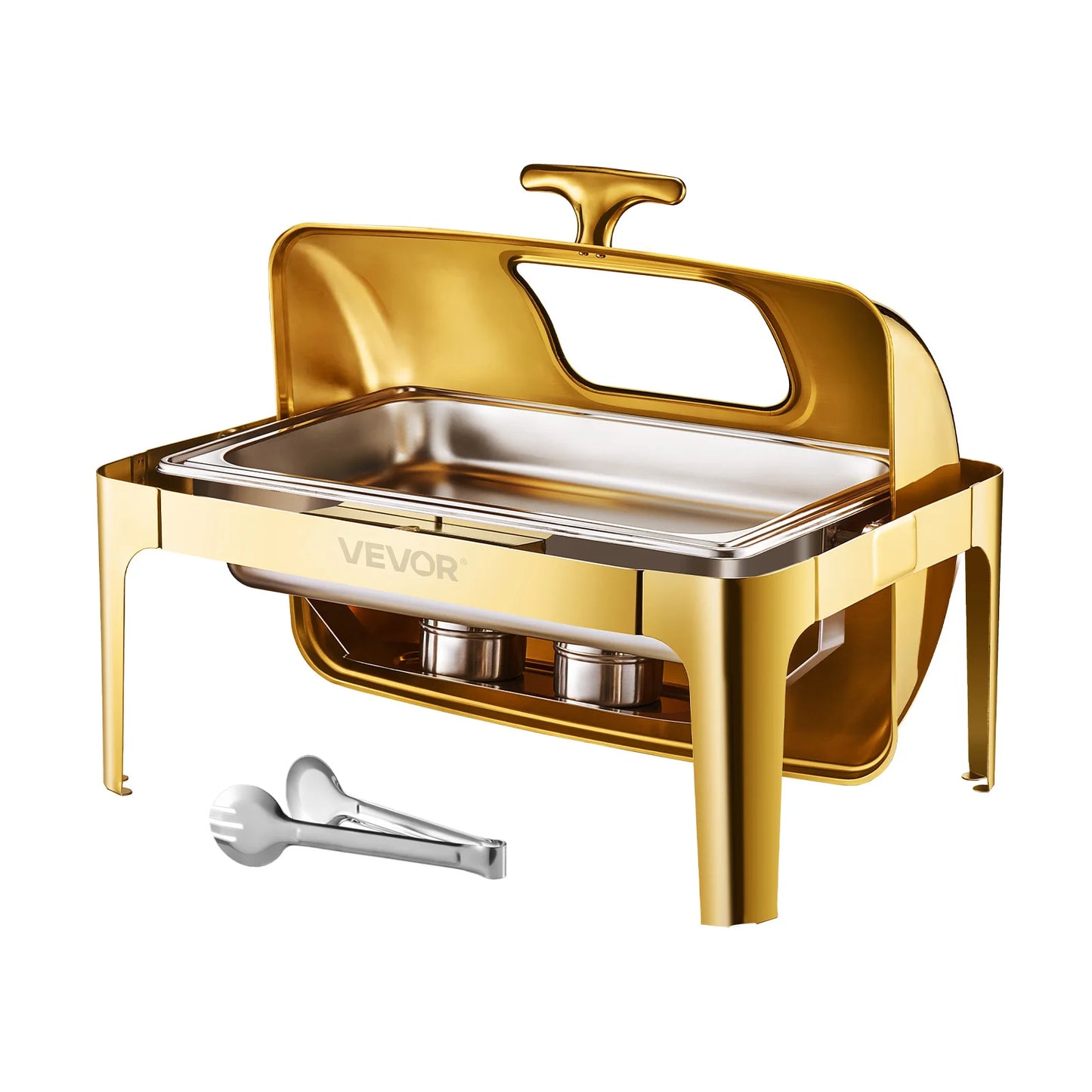 SucceBuy Stainless Steel Roll Top Chafing Dish With Visible Lid