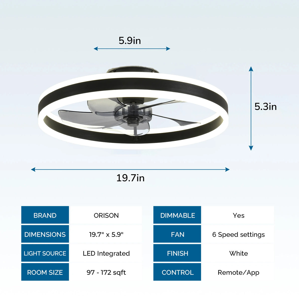 Orison Modern Low Profile Ceiling Fan With Remote Control