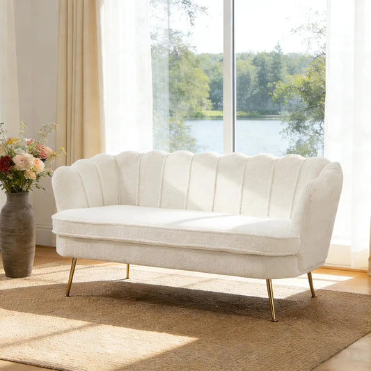 Sherpa Boucle Two Seater Sofa With Gold Metal Legs