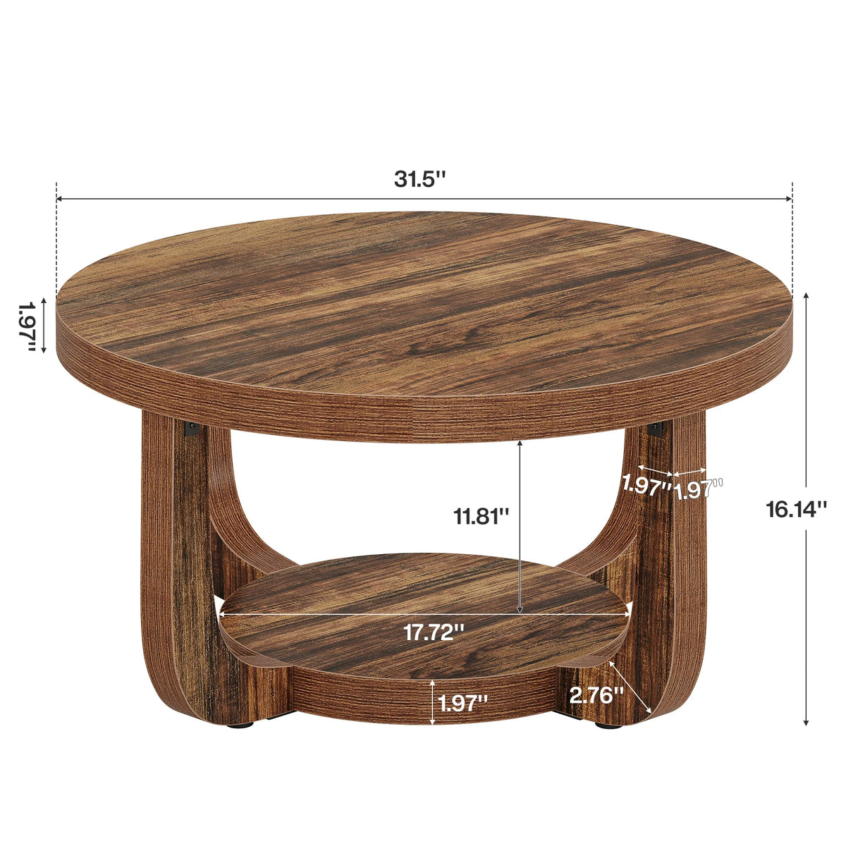 Tribesigns Modern Round Coffee Table With Two Tier Wood Storage