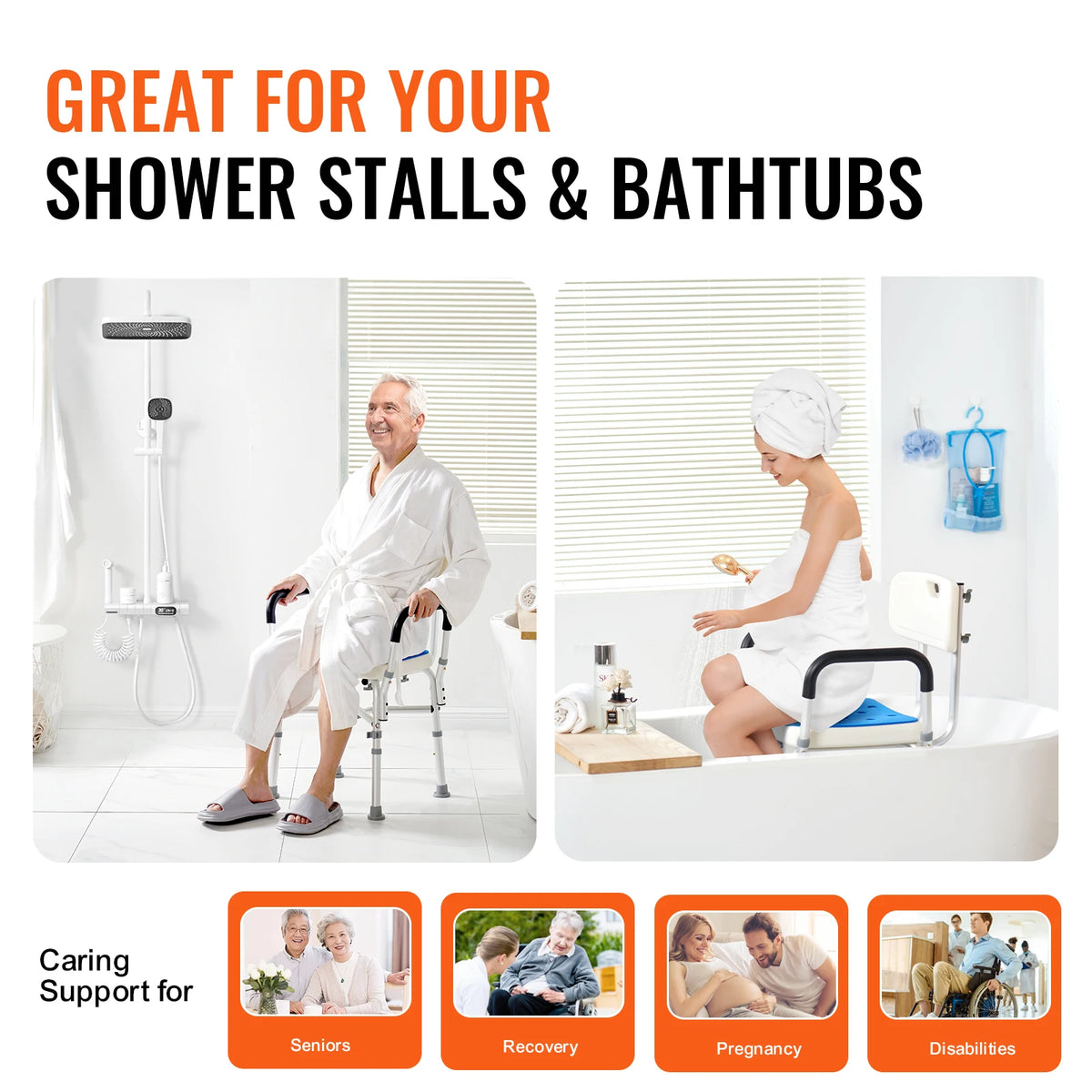Adjustable Height Shower Chair Bench Seat Bathtub Support 400 Lbs