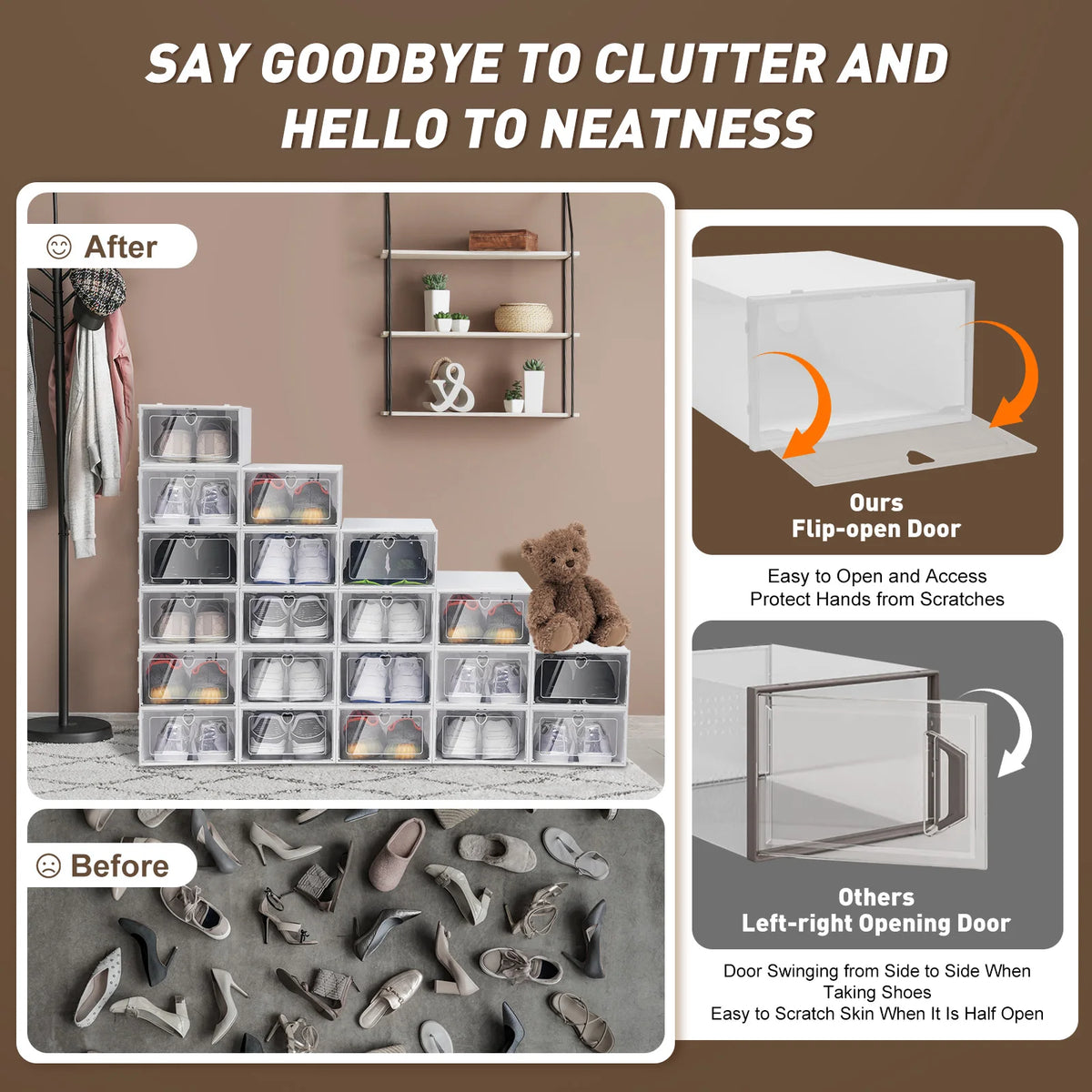 Bymaocar Stackable Shoe Storage Boxes With Side Flap Design