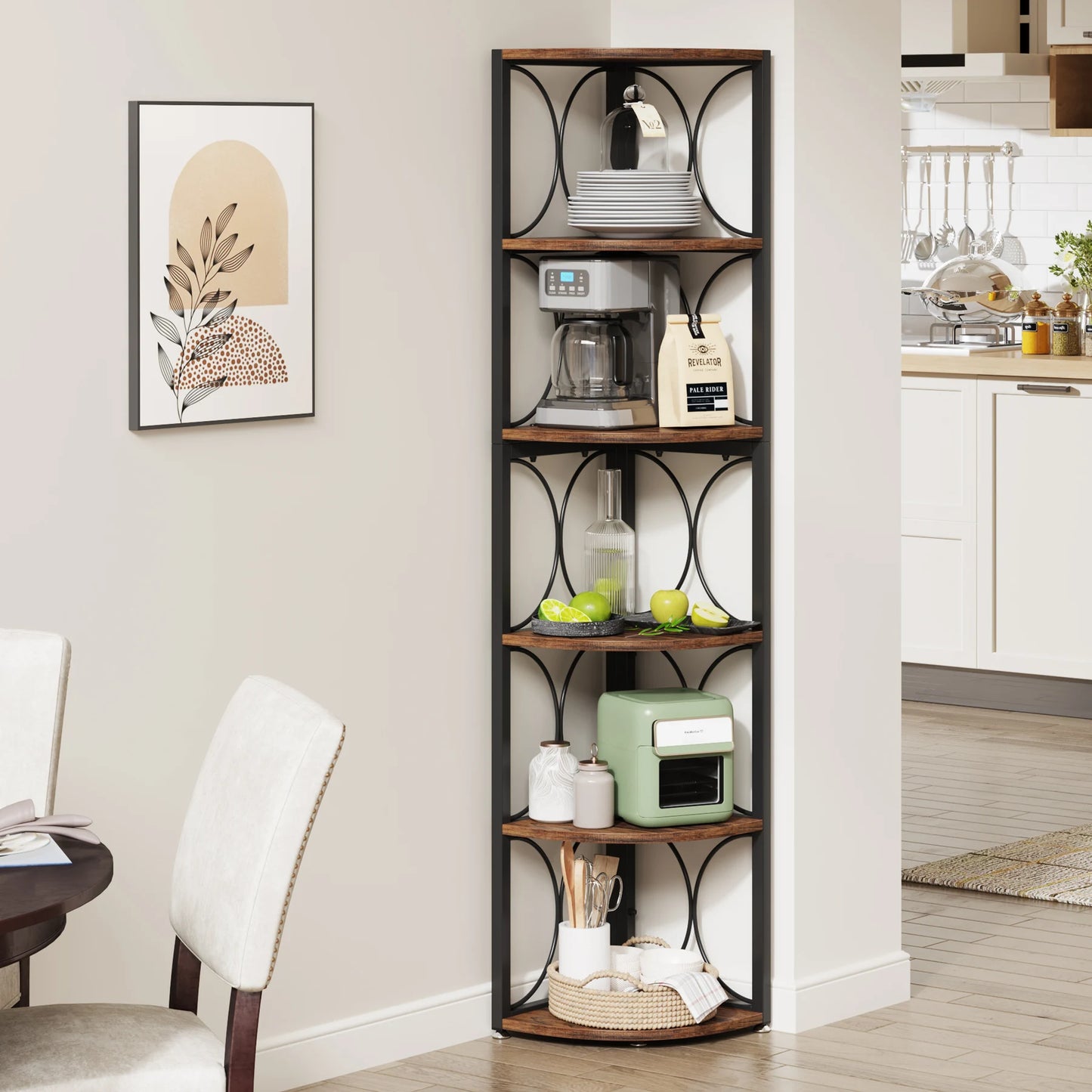 Tribesigns 6 Tier Tall Corner Shelf Rustic Standing Storage