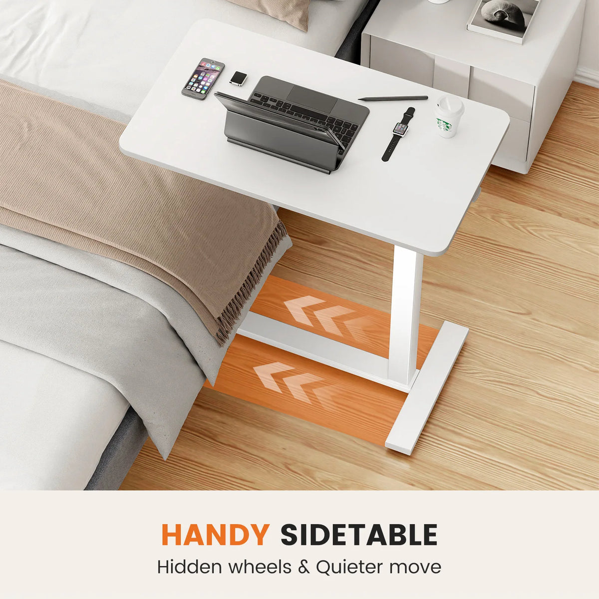 JHK Adjustable Overbed Table With Metal Frame For Bedroom