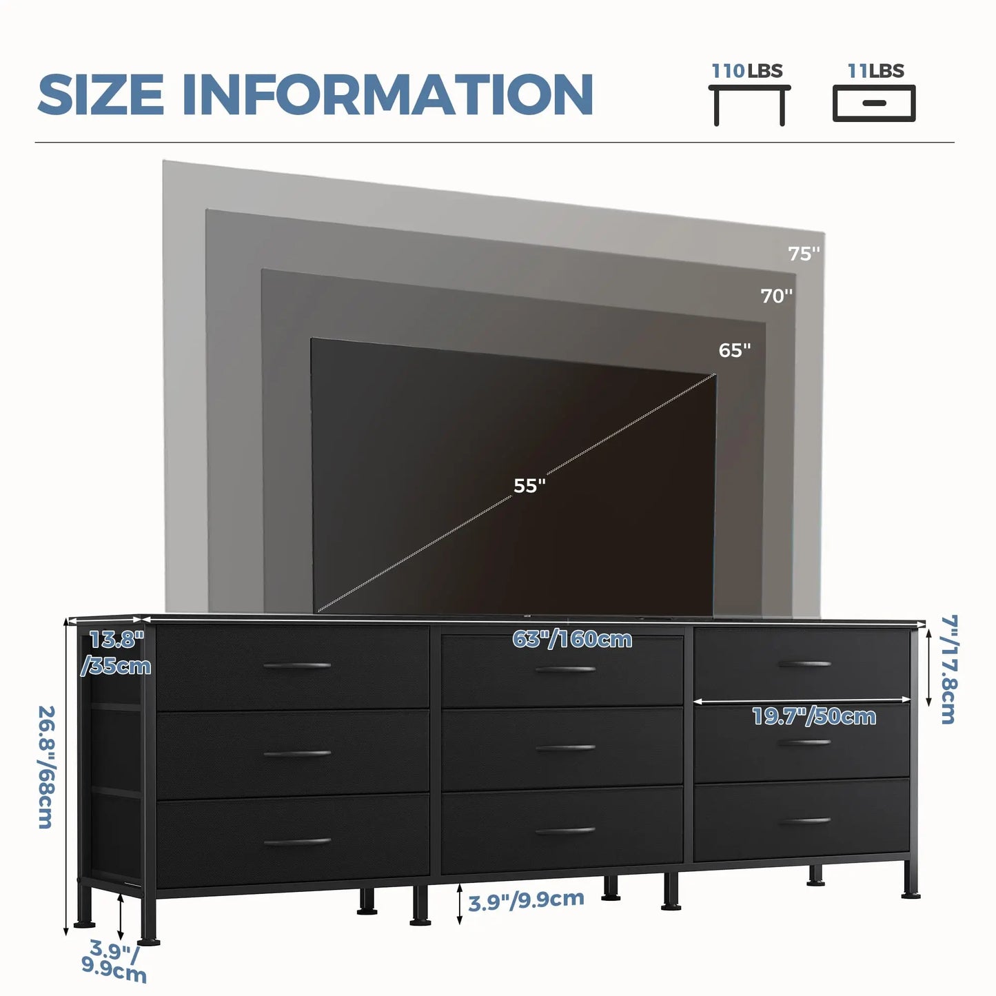 JHK Modern Living Room Cabinet With 9 Fabric Drawers