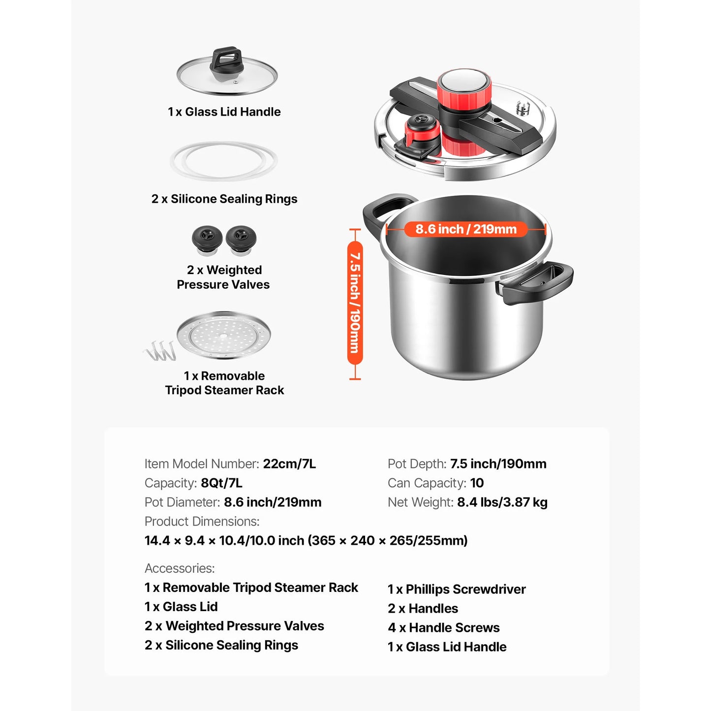 SucceBuy Stainless Steel Pressure Cooker With Steaming Rack Tempered Glass Lid