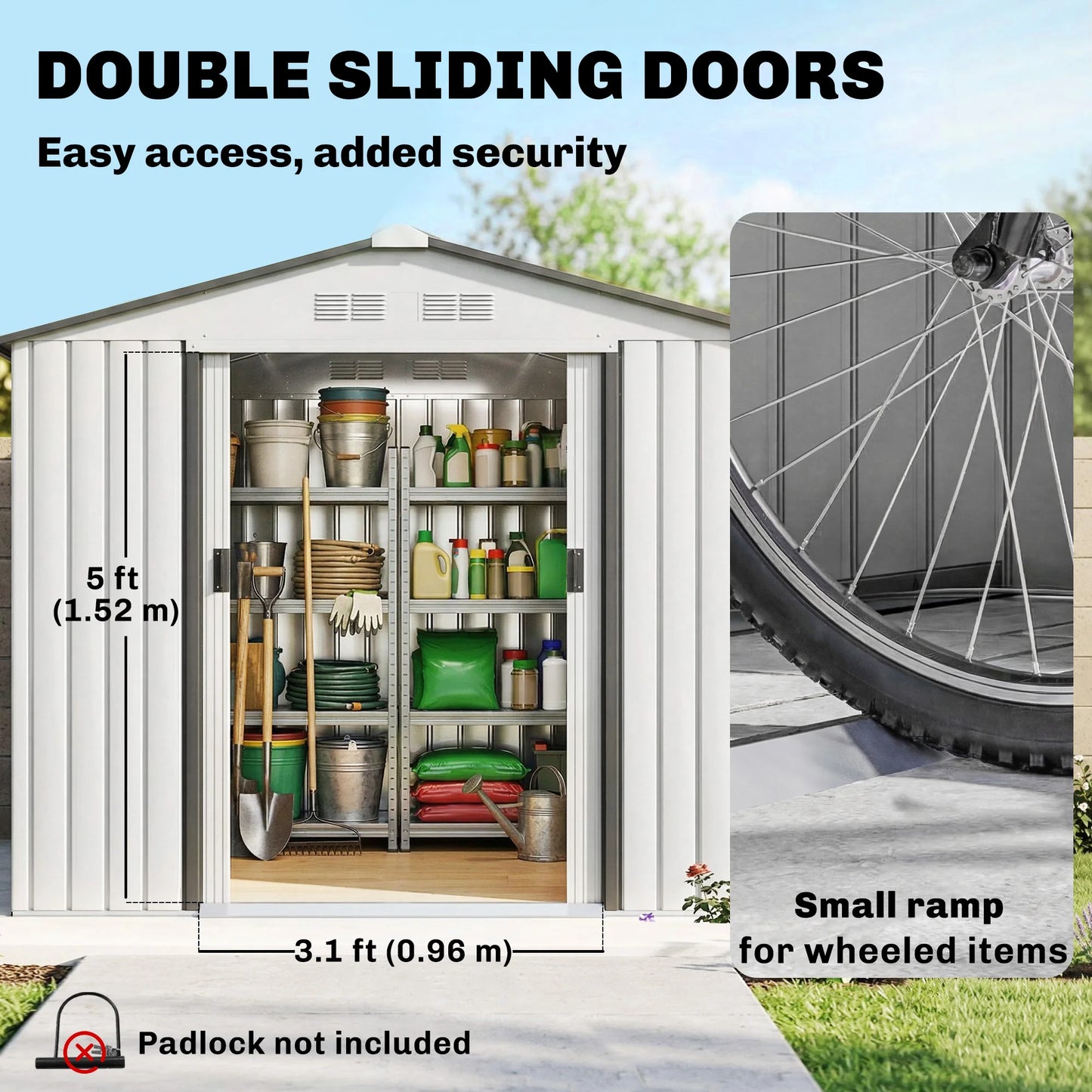 Outdoor Steel Garden Shed Organizer With Sliding Doors