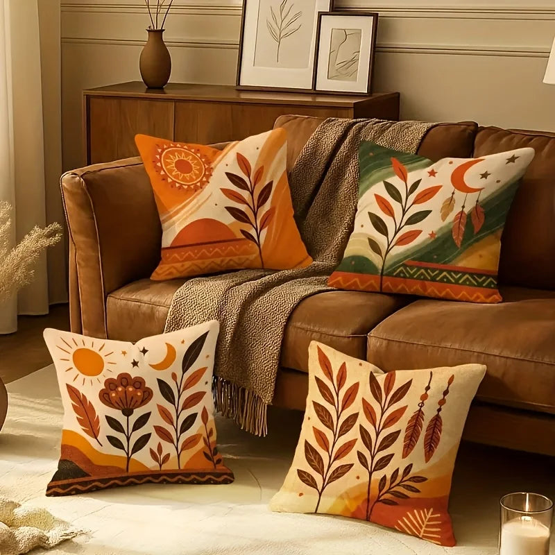 Bohemian Autumn Leaf Sunset Throw Pillow Covers for Home Decor