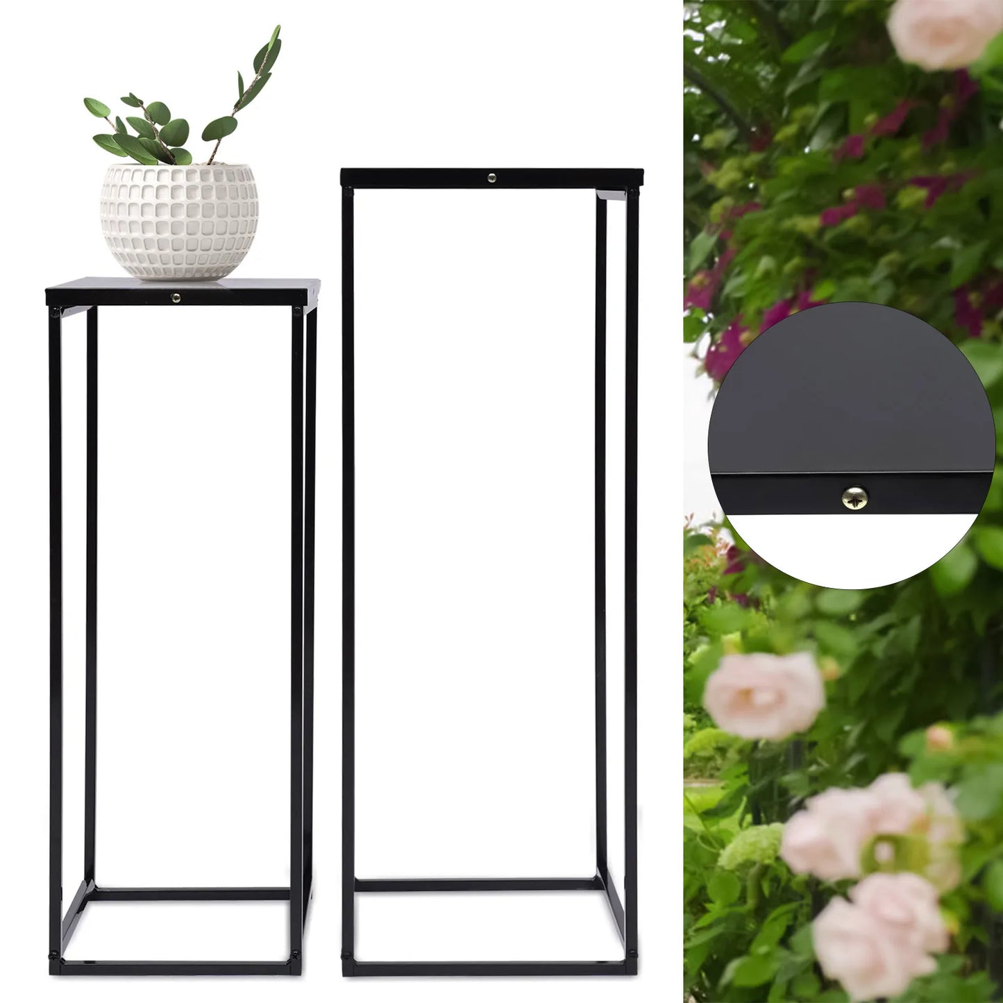 Metal Plant Stand Square Flower Holder Two-Pack Durable Garden Rack