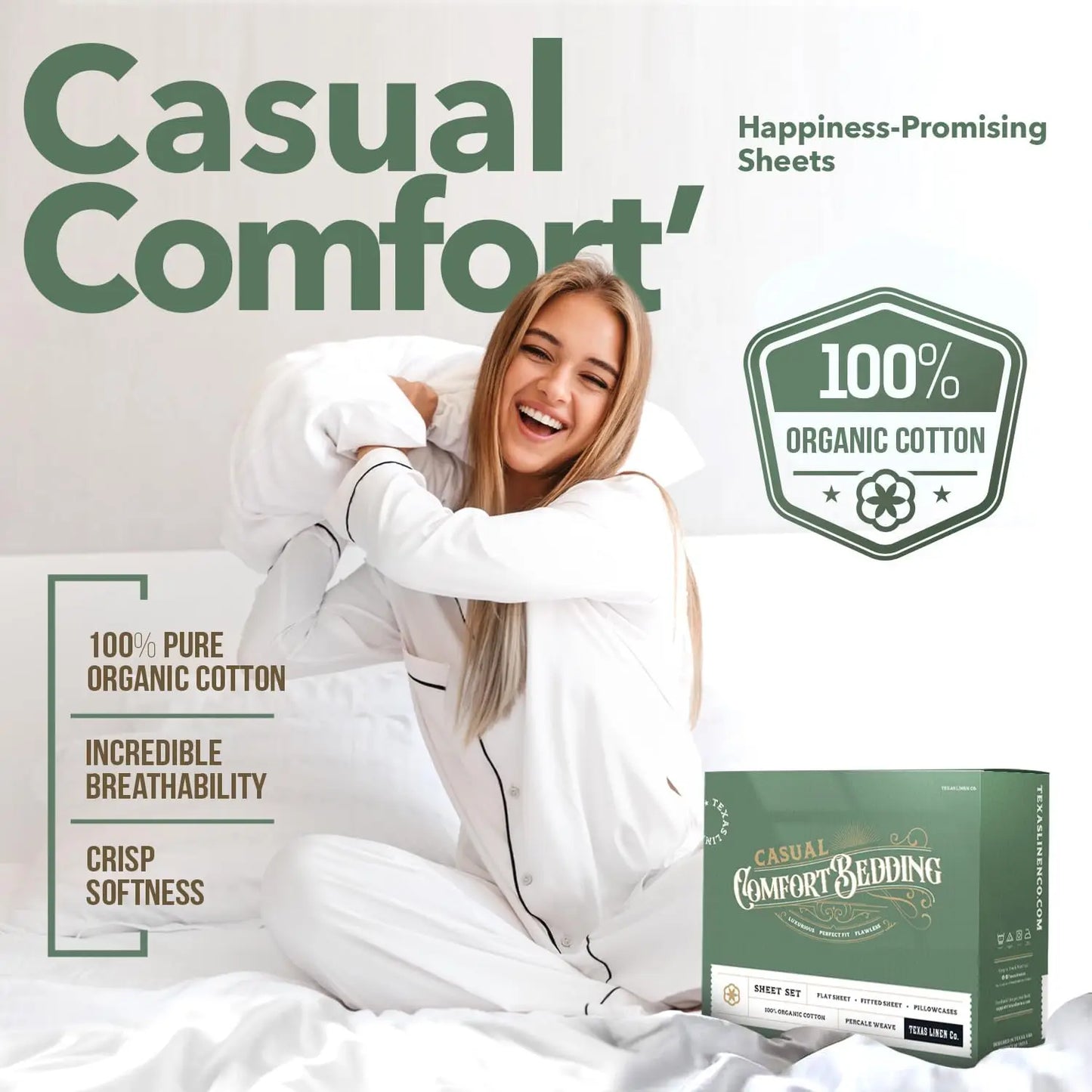Organic Cotton Percale Sheet Set 4 Piece Soft Breathable Bedding
