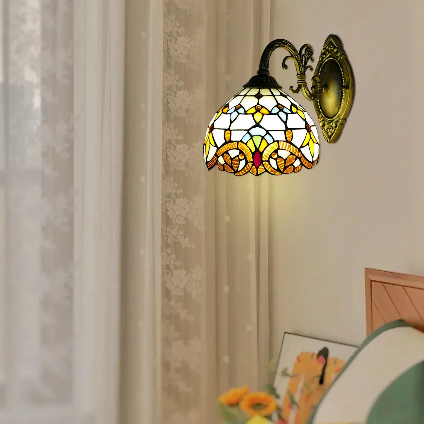 Tiffany Style Vintage Dome Wall Lamp For Living Room