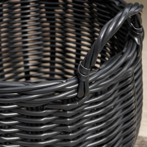 Round Resin Woven Wicker Storage Basket With Durable Handles