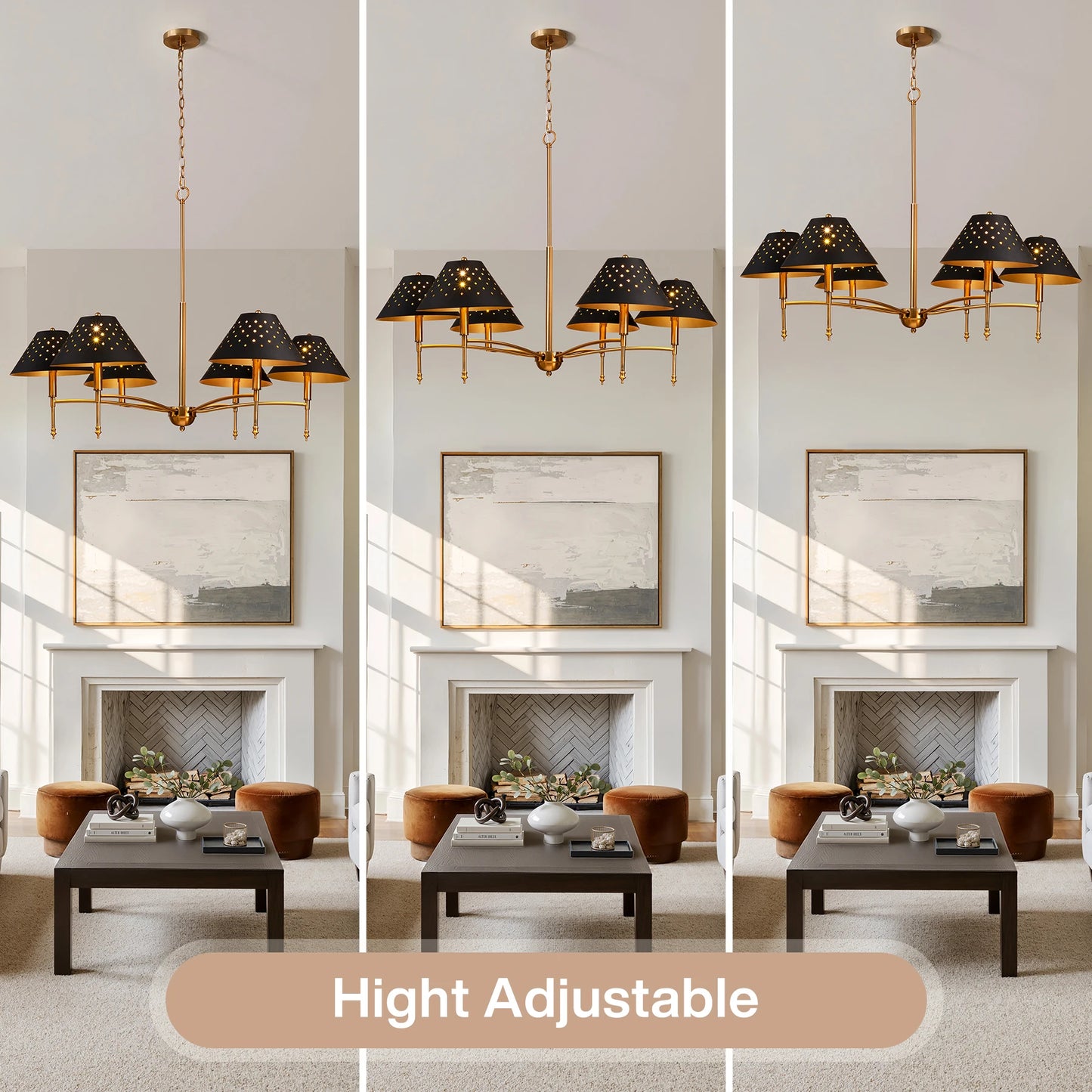 6-Light Chandelier With Matte Lampshade Over Table
