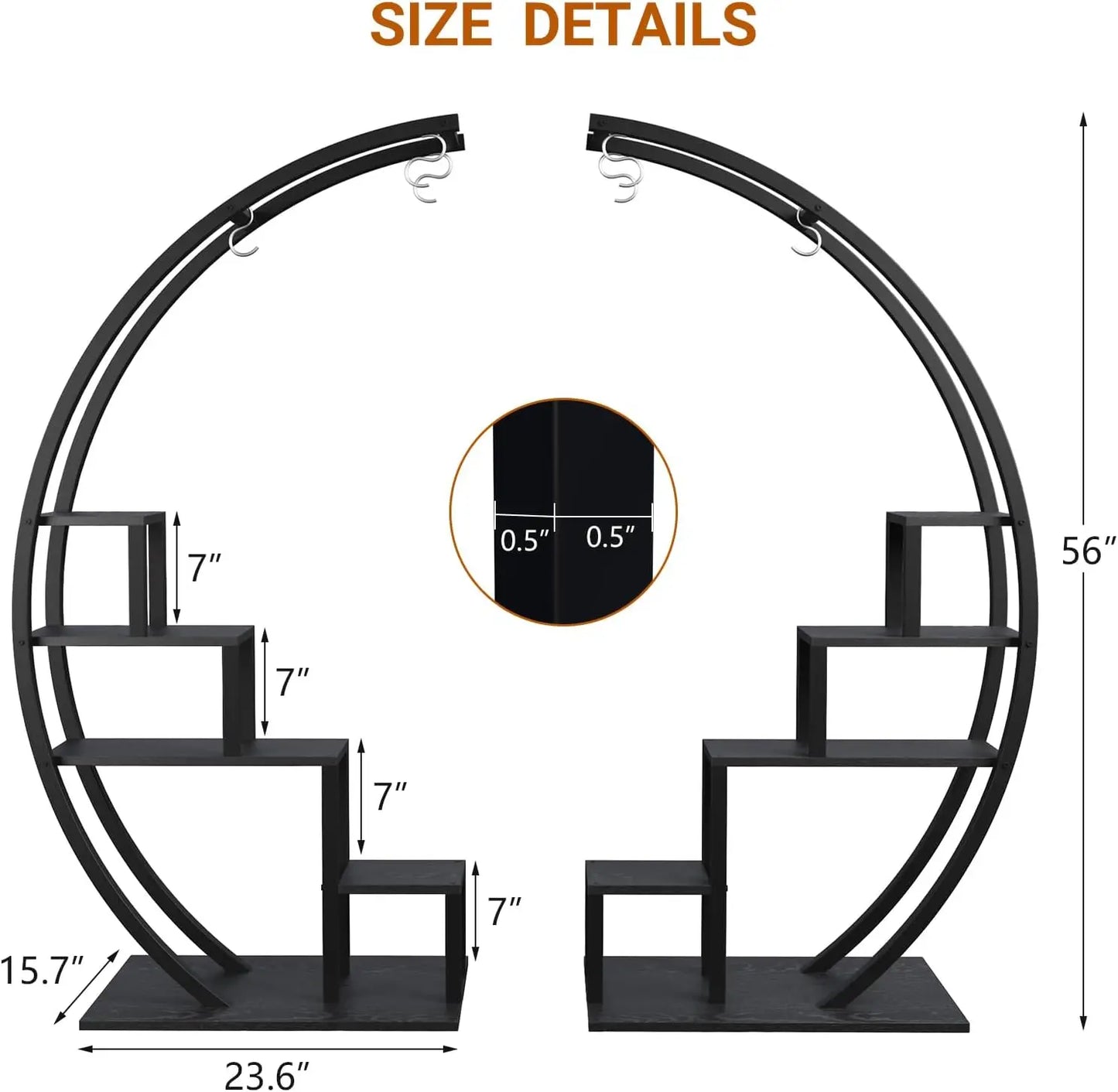 TWISTER.CK 5-Tier Half Moon Metal Plant Stand Indoor Garden Shelf
