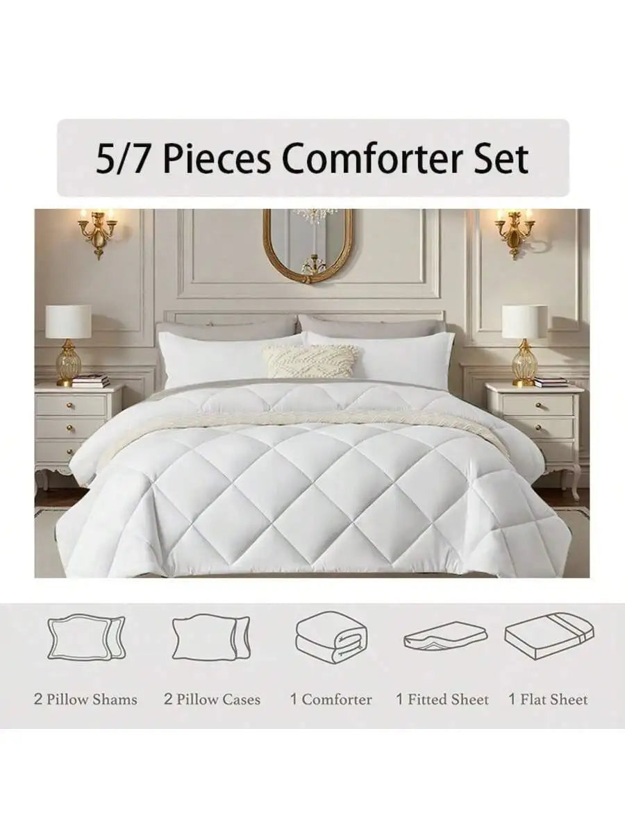 Solid Quilted Comforter Set All Seasons Lightweight Bedding