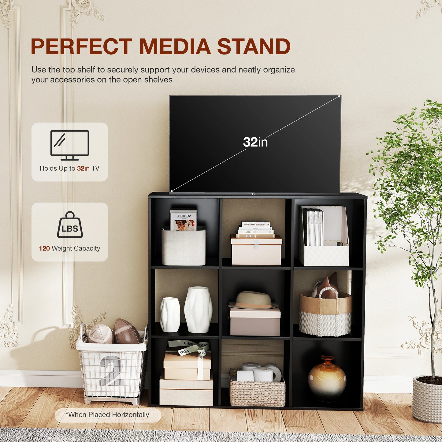 JHK 9 Cube Storage Organizer Wood Bookcase For Living Room