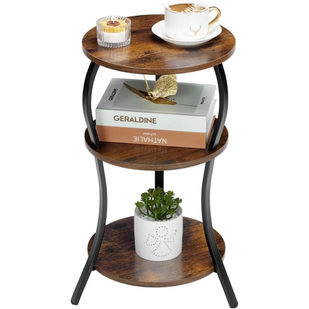 NBVCX Three Tier Round Side Table With Storage Shelf