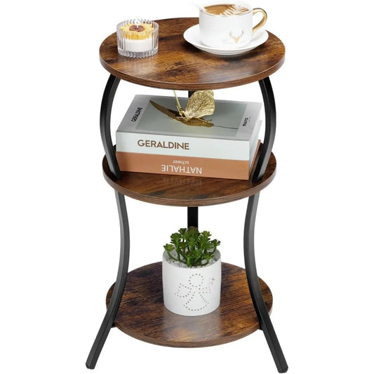 NBVCX Three Tier Round Side Table With Storage Shelf
