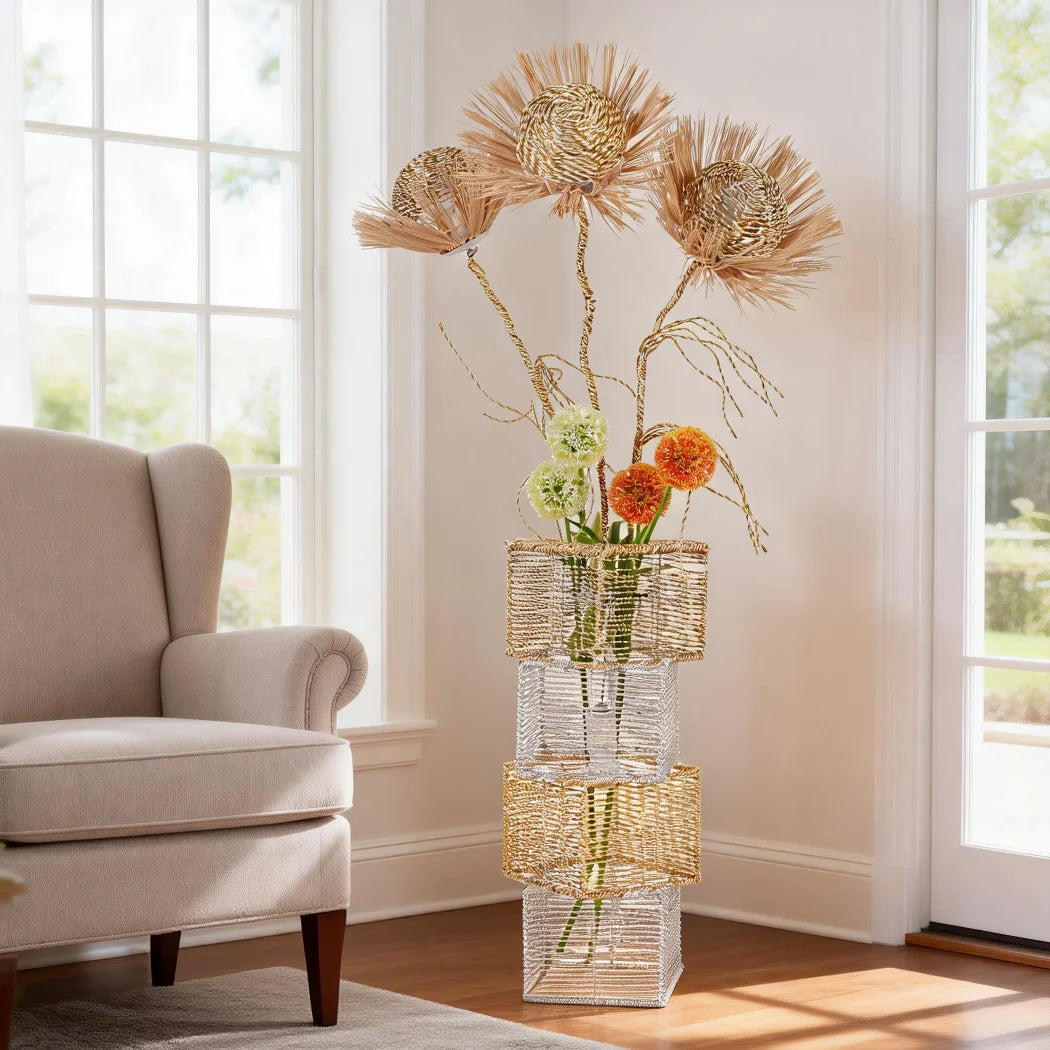 Modern Rattan Floor Lamp Dimmable LED Night Light Living Room