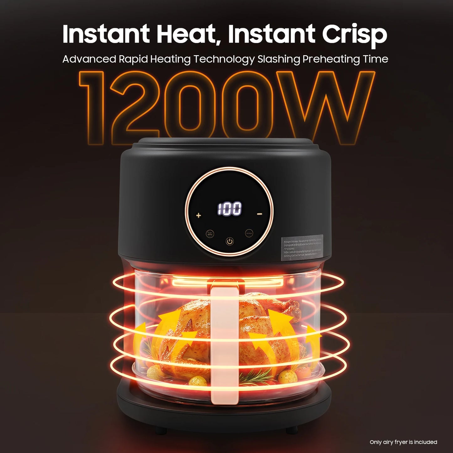 1200W 360 Degree View Air Fryer With Four Liter Stainless Steel Grill