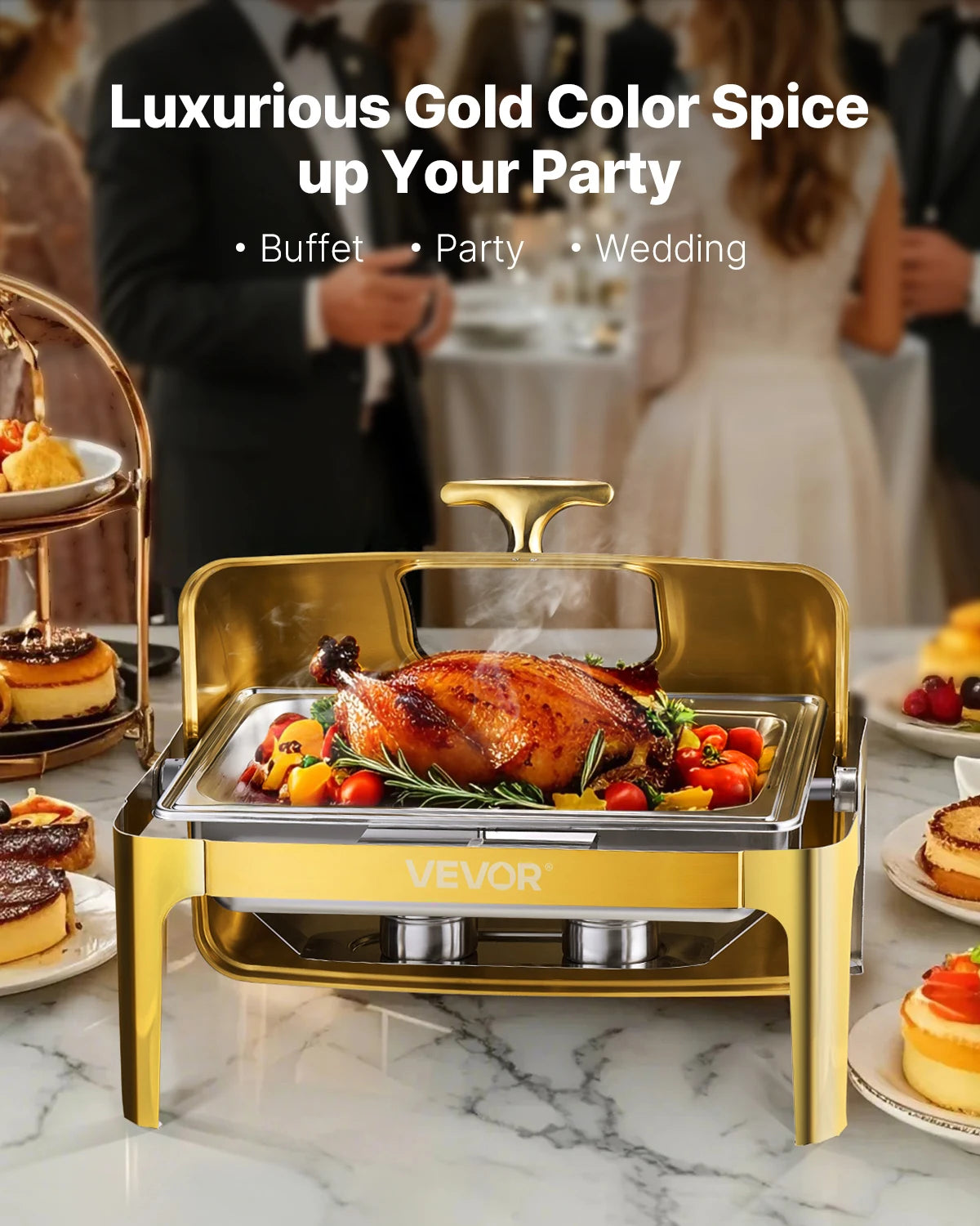 SucceBuy Stainless Steel Roll Top Chafing Dish With Visible Lid