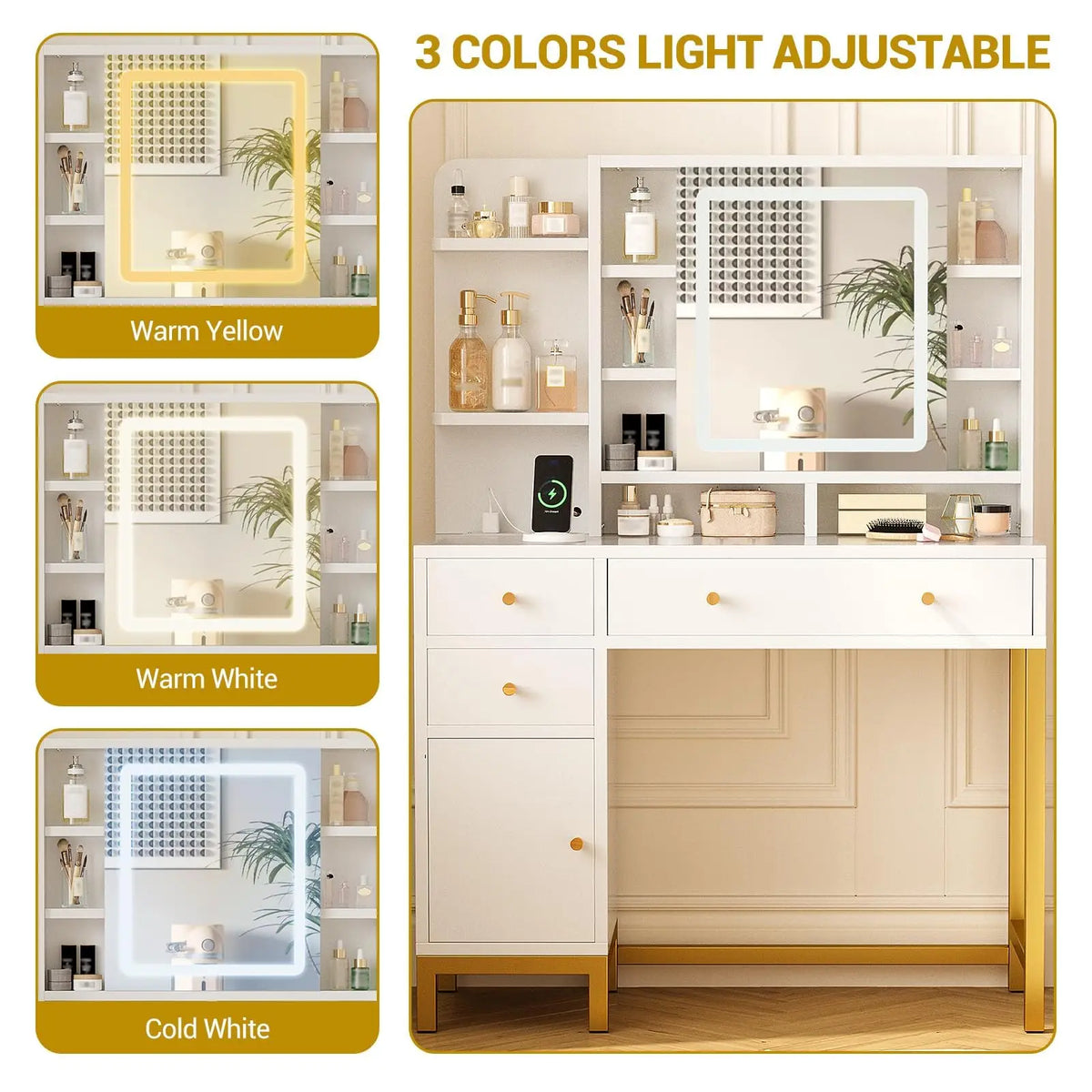 HobbyLane LED Makeup Vanity With Mirror And Storage Cabinet