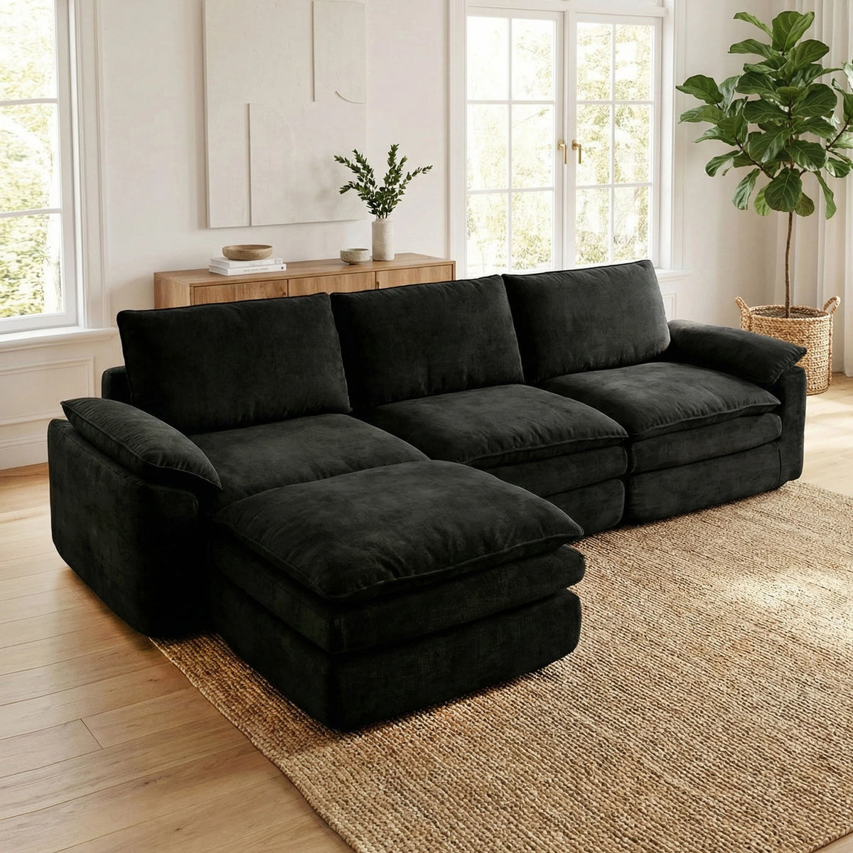 Modern L Shaped Chenille Sectional Couch With Chaise Lounge