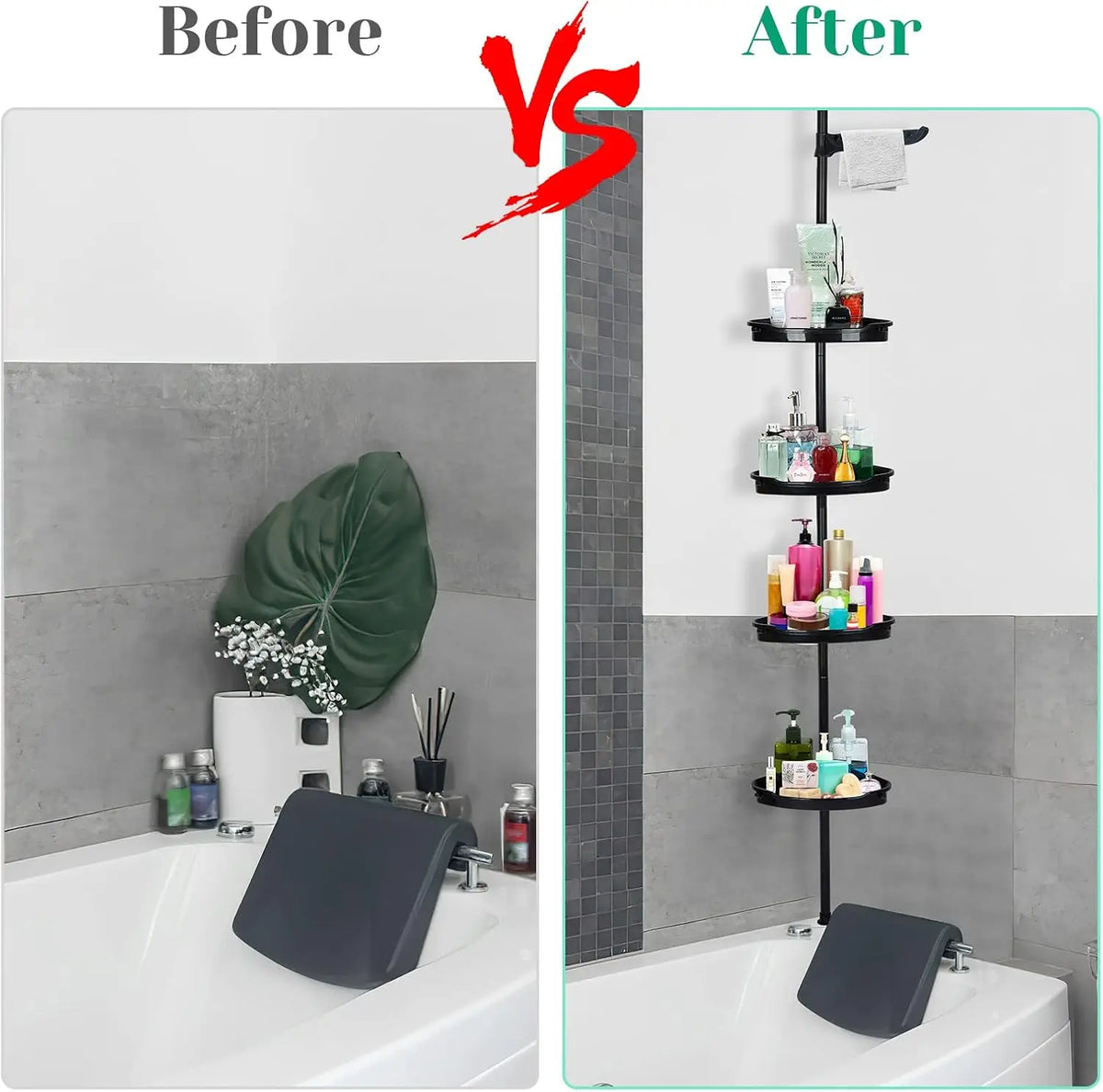 Four Tier Corner Shower Caddy Tension Pole Bathroom Storage Rack