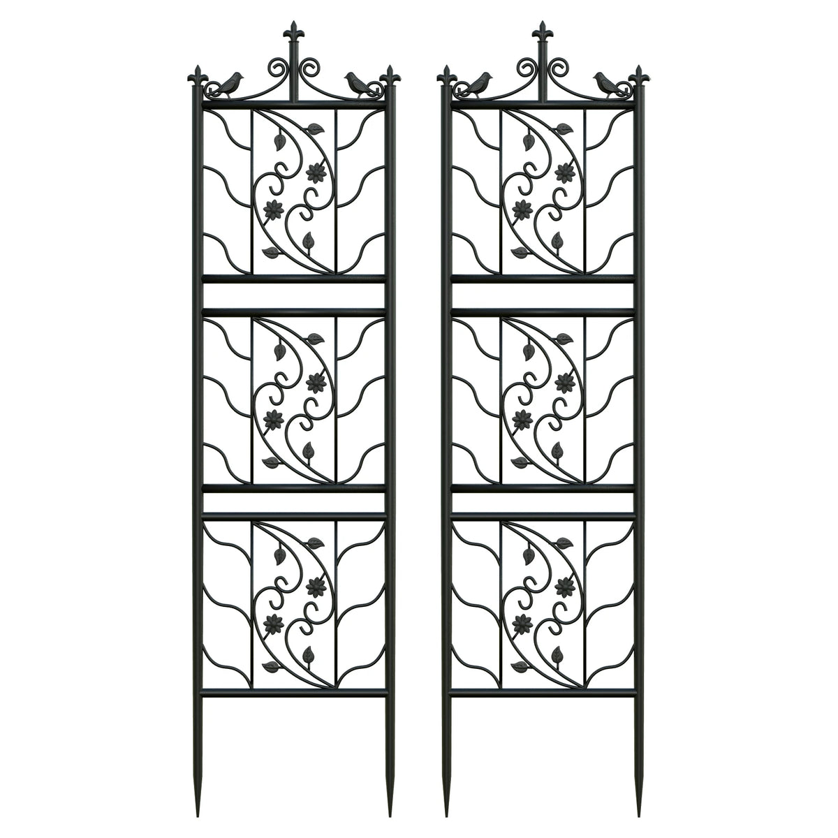 Tall Thick Metal Garden Trellis Bird Leaf Grid Climbing Support