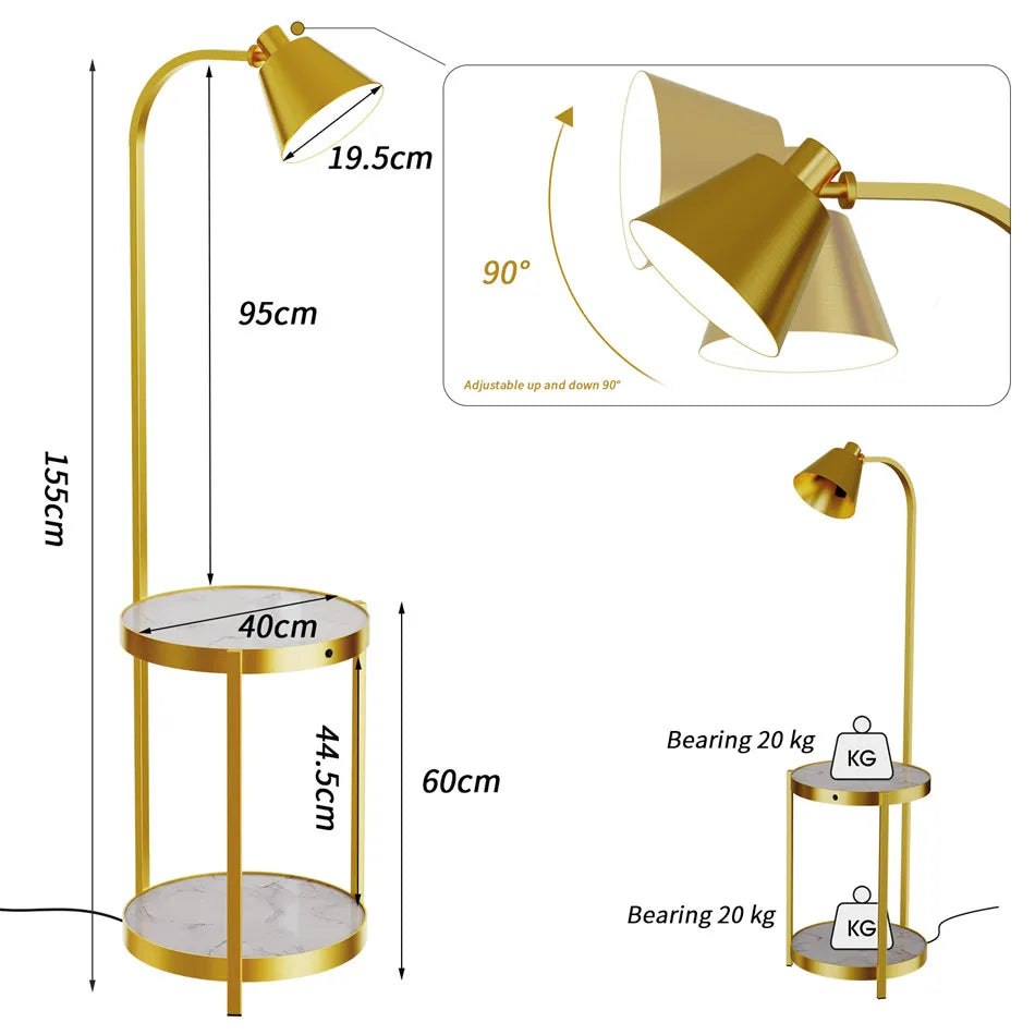 Vrygle Modern 2-Tier Floor Lamp With Storage Table Reading Light