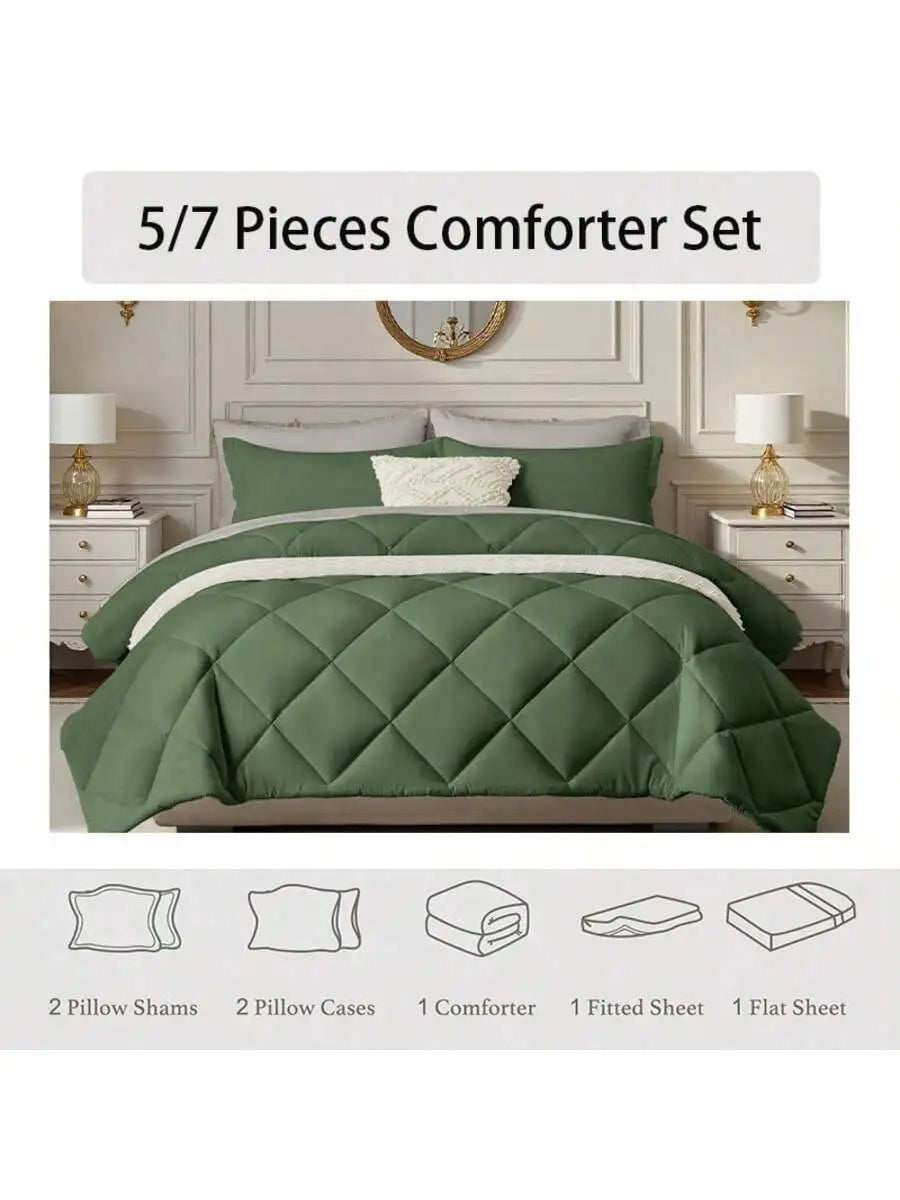 Solid Quilted Comforter Set All Seasons Lightweight Bedding