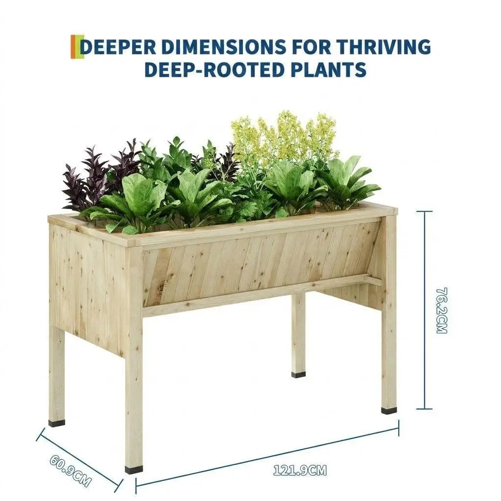 HiMISS Raised Wooden Garden Bed With Tool Hooks And Legs