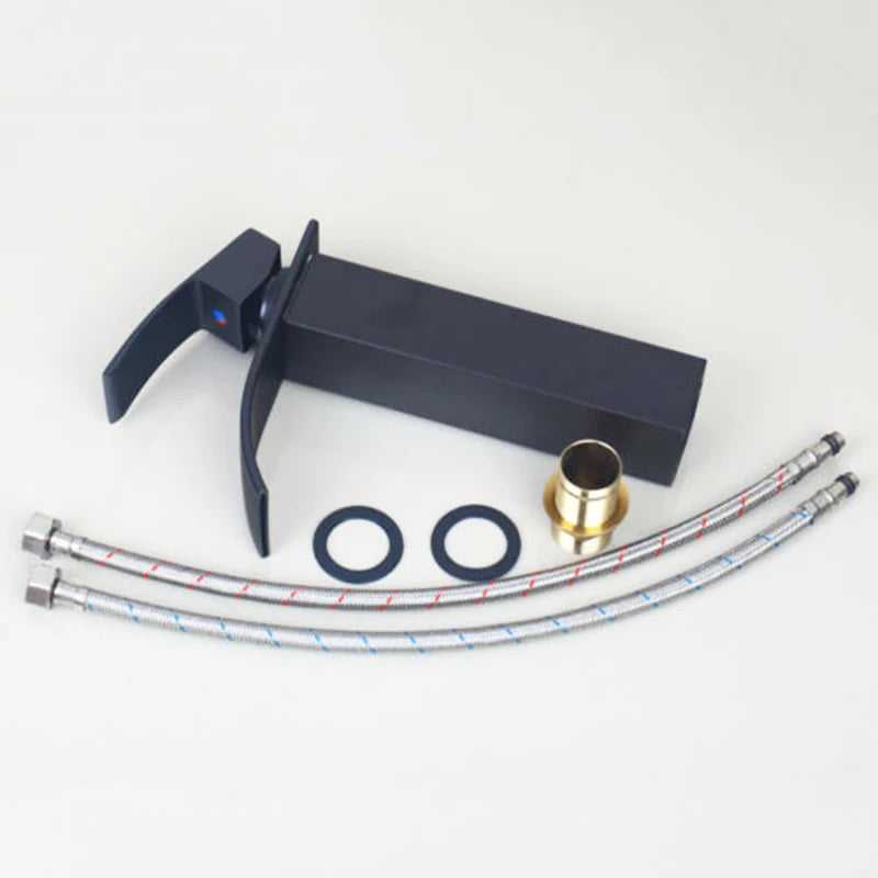 JIENI Tempered Glass Waterfall Basin and Brass Faucet Set