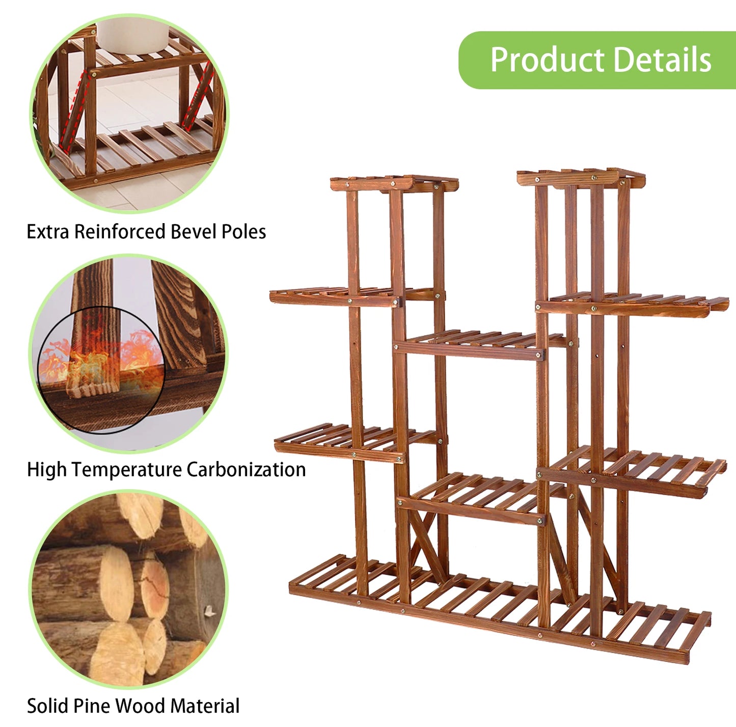 Wisfor Wooden Plant Shelf Multi-Tier Indoor Outdoor Plant Display Stand