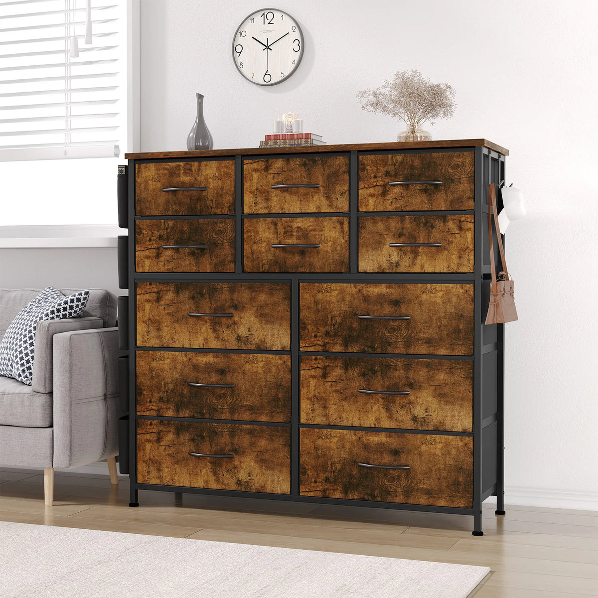 HiMISS 12 Drawer Dresser With Metal Frame And Wood Top