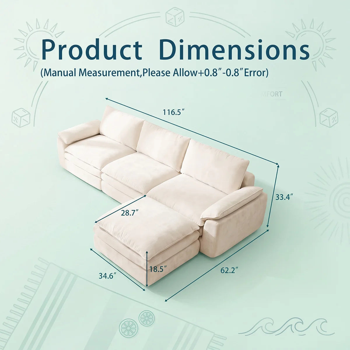 Deep Seat Modular Sofa With L Shaped Cloud Chaise Lounge