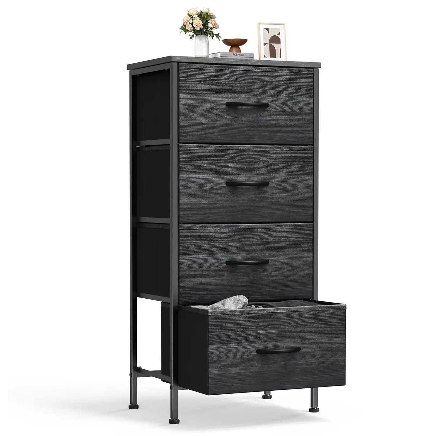 XIUWO Sweetcrispy Nightstand Bedside Table With 4 Fabric Drawers