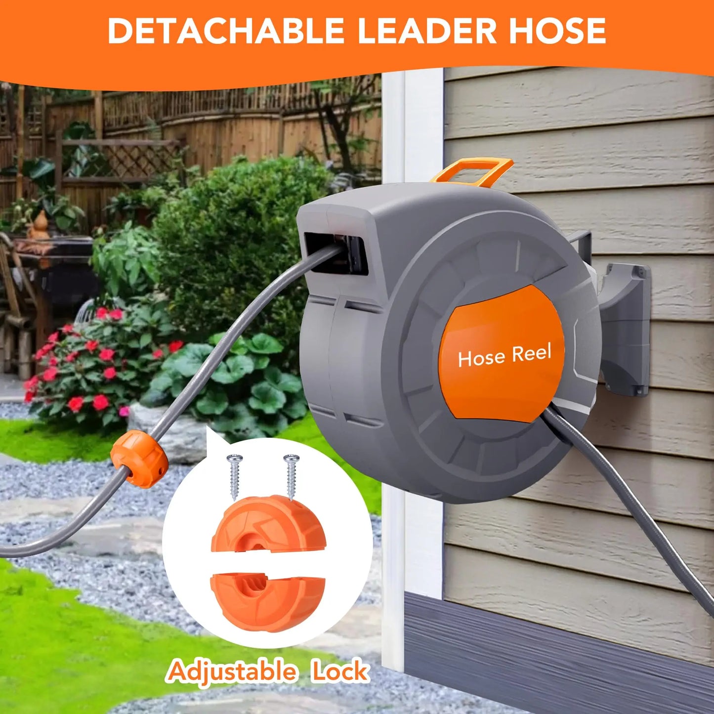 HiMISS Wall Mount Retractable Garden Hose Reel With Auto Rewind