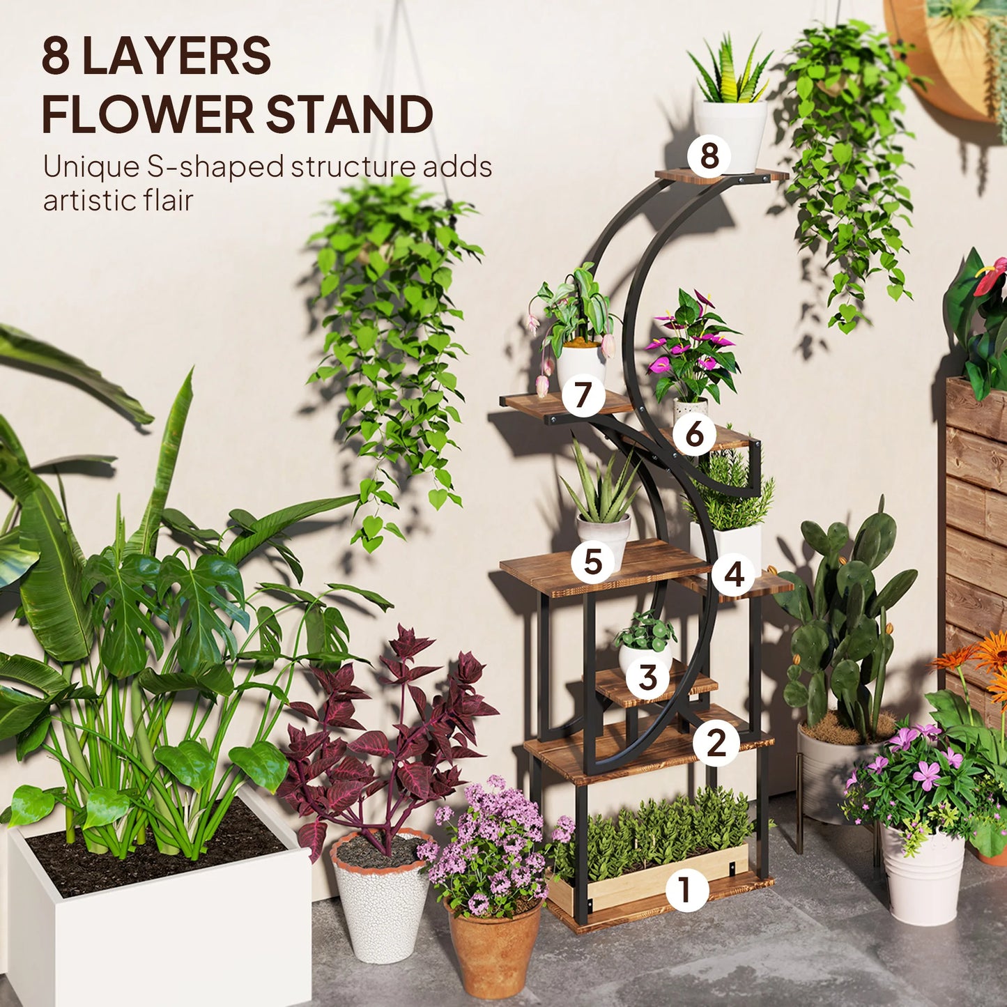 8 Tier Plant Stand Corner Shelf For Indoor Garden Display