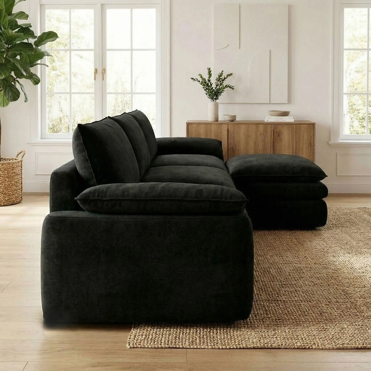 Modern L Shaped Chenille Sectional Couch With Chaise Lounge
