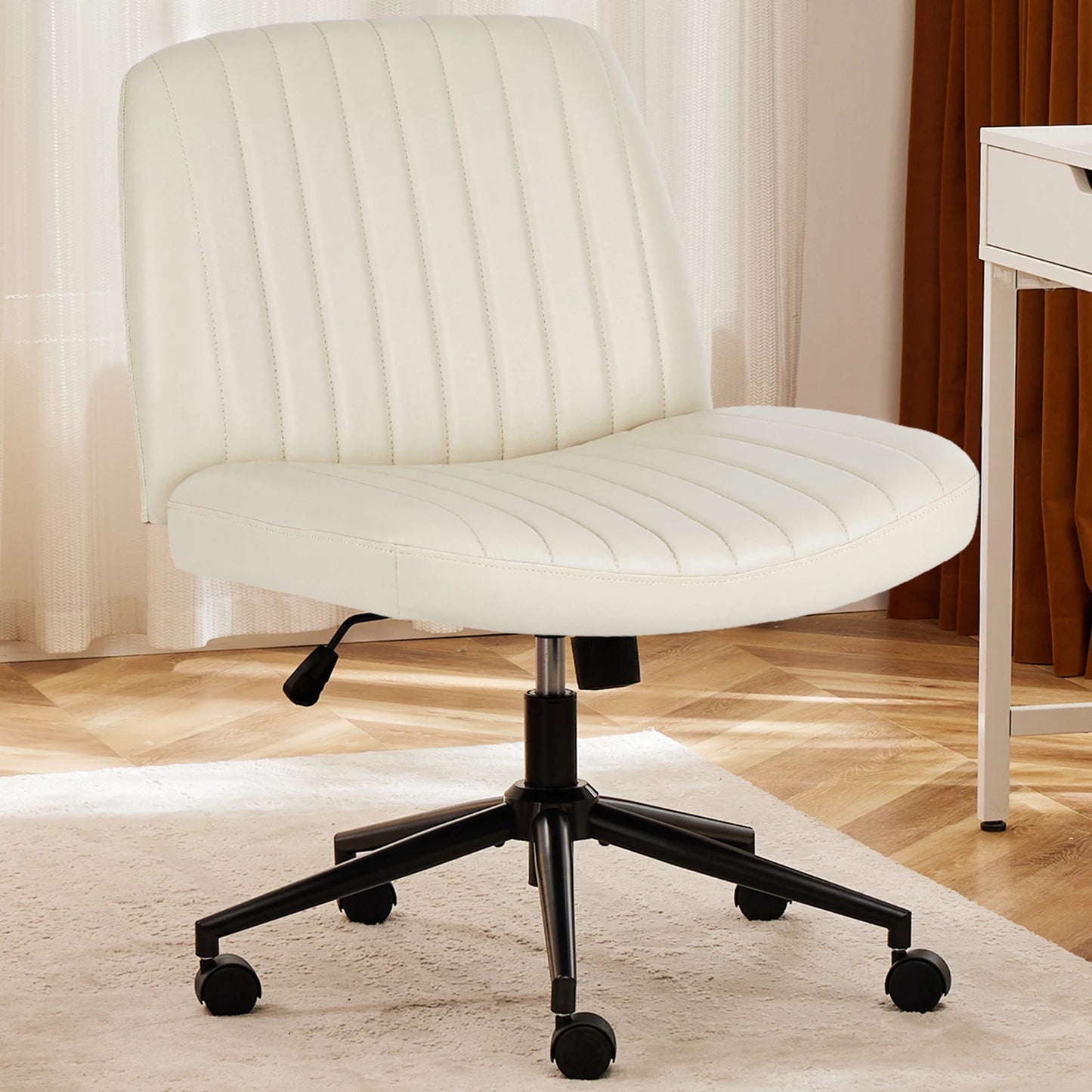JHK Armless Swivel Office Chair With Wheels PU Leather