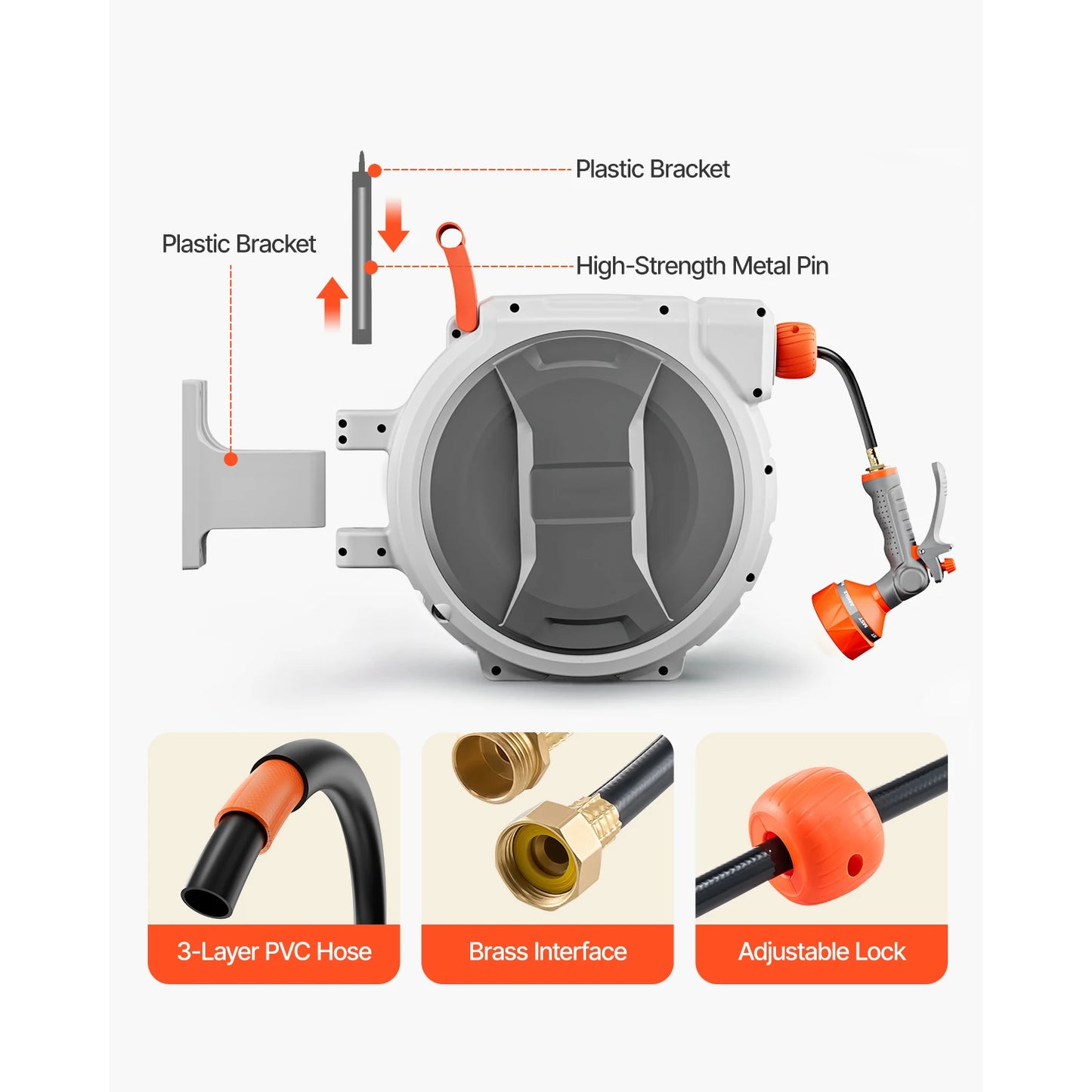 SucceBuy Retractable Garden Hose Reel Wall Mounted With 9-Pattern Nozzle