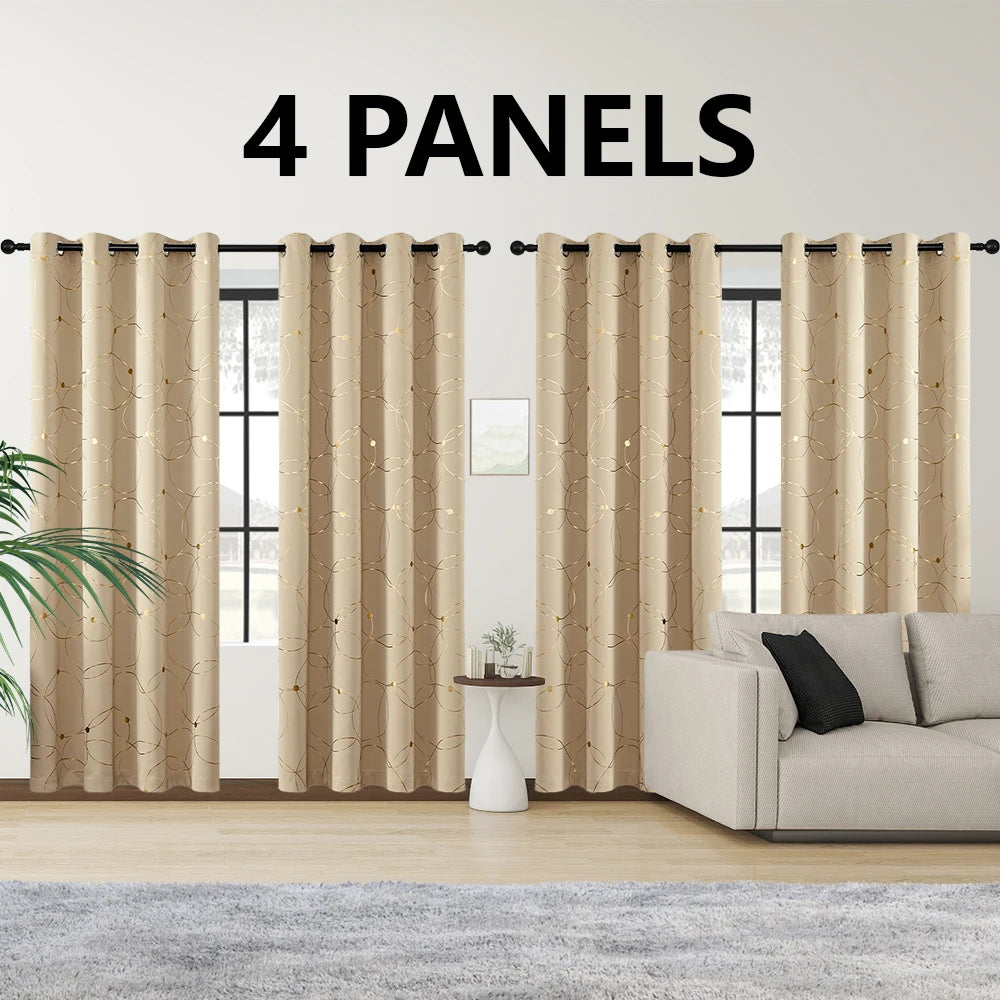 4-Pack Blackout Curtain Panels With Foil Circle Dot Print