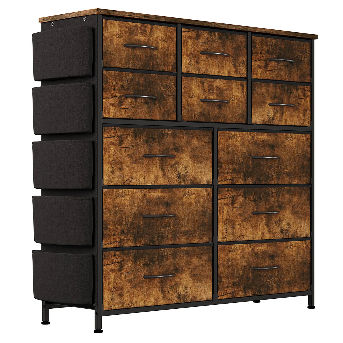 HiMISS 12 Drawer Dresser With Metal Frame And Wood Top